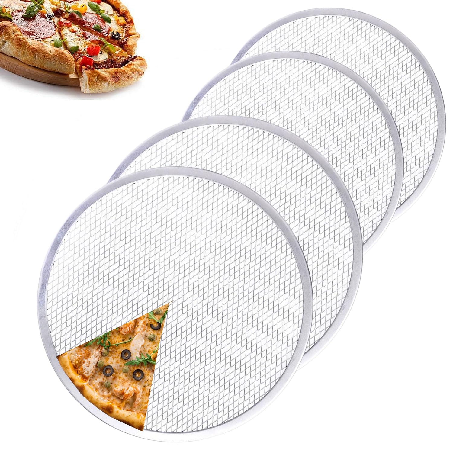 Lot de 4 grilles à pizza en aluminium de 25,4 cm pour four - Antiadhésif - Répartition homogène de la chaleur - Fond croustillant