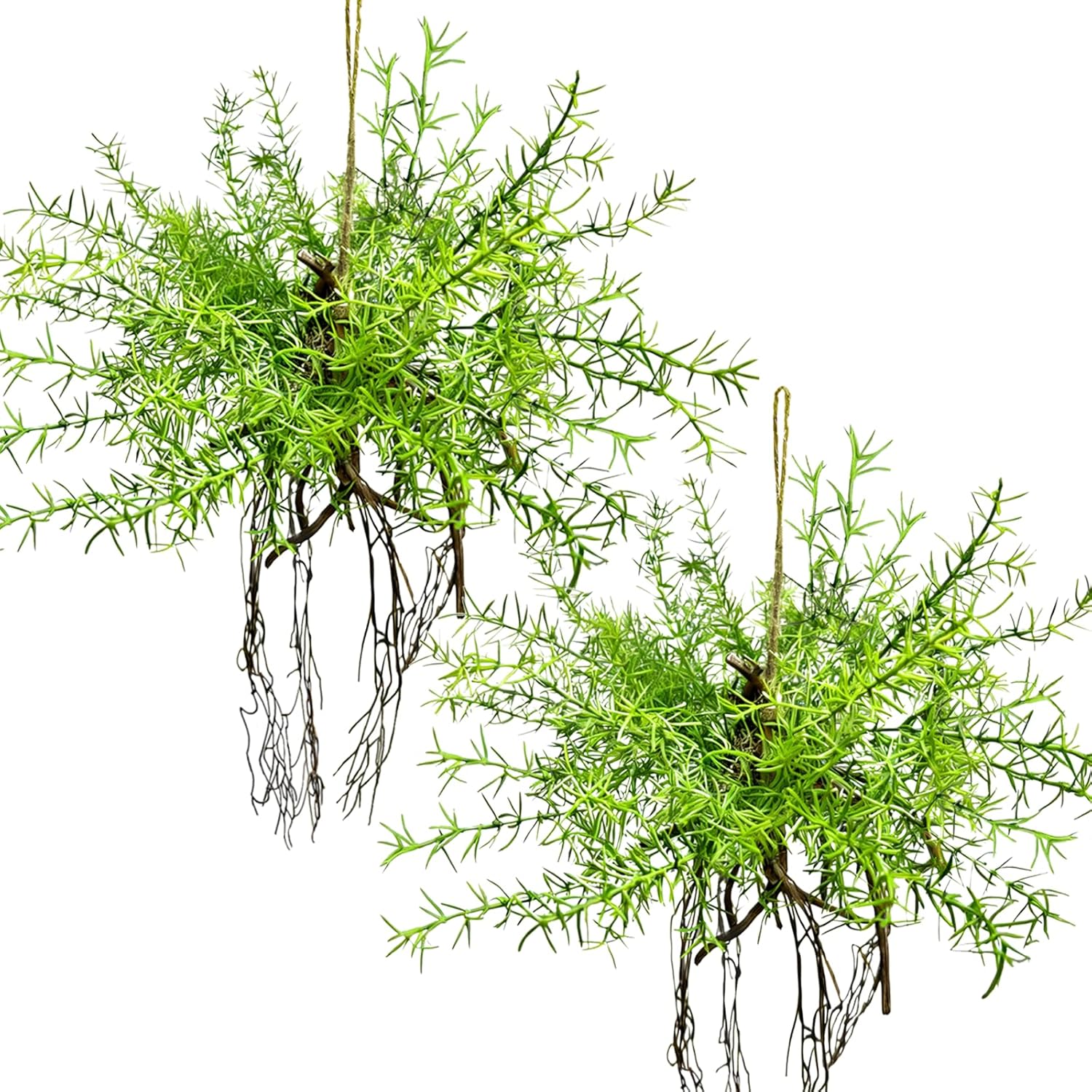 Hrobek 2 Pack Ferns Artificial Hanging Plants for Outdoor Fake Faux Fern Plants with Roots, UV Resistant Greenery Plants for Indoor Home Patio Porch Decor (Pot Not Include)