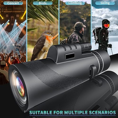 Miniatura 6 de Telescopio monocular HD de 80 x 100, monoculares para adultos de alta potencia con adaptador para teléfono inteligente y trípode, equipo de