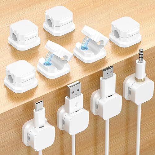 Paquete de 10 organizadores de cables, organizadores magnéticos de cables USB para escritorio, automóvil, hogar y oficina (blanco)