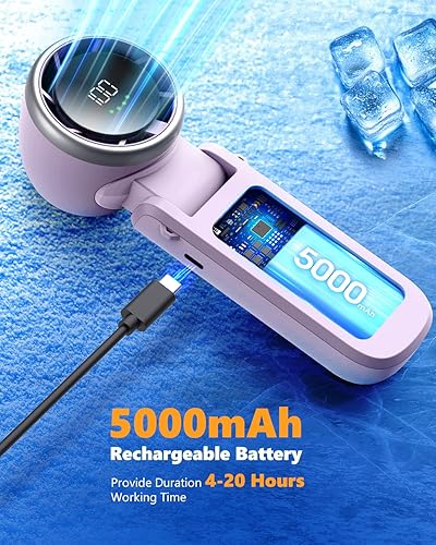 Miniatura 5 de Ventilador turbo de mano portátil, ventilador de mano personal recargable de viento de 100 engranajes, ventilador de mano de alta velocidad de 5000