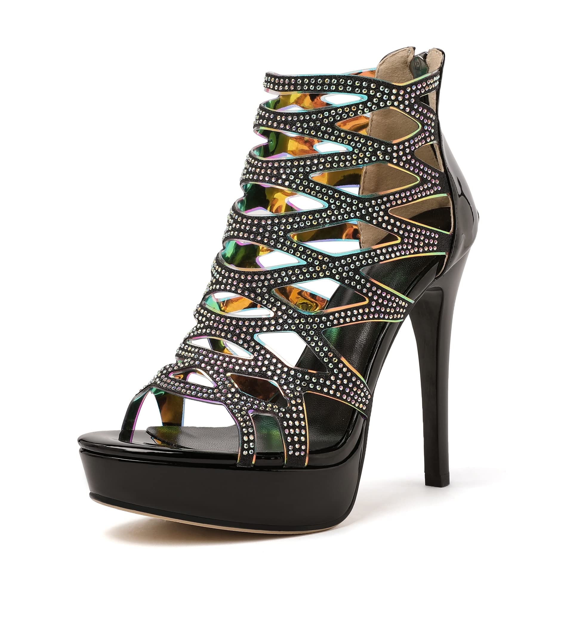 Women's Platform Sandals Open Toe Rhinestone Crisscross Strappy Platform Stiletto High Heel Diamond Blingbling Summer Sandals Wedding Dress Shoes