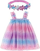 Vista 1 de Vestido de tutú arcoíris para niñas pequeñas, vestido de tul en capas, vestido de princesa para niña con diadema de estrella