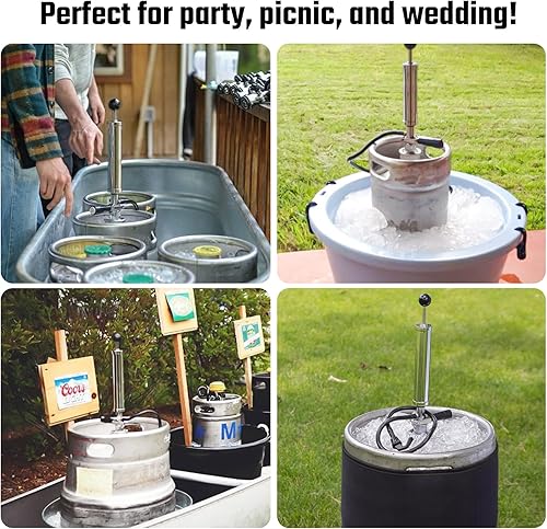 Miniatura 7 de Bomba de barril de cerveza de 8 pulgadas, bomba de barril de sistema D para fiesta Sankey de EE. UU., Acoplador de sonda de acero inoxidable, grifo