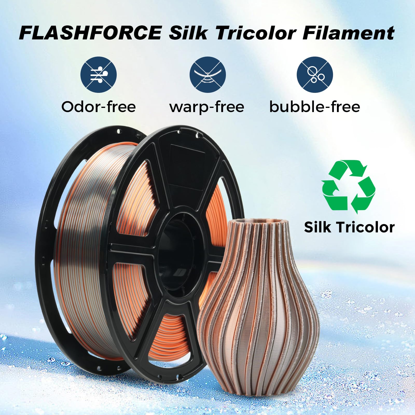 FLASHFORGE - Filamento in seta a tre colori, oro argento, rame 3 in 1, coestrusione 1,75 mm, filamento per stampante 3D, bobina da 1 kg, precisione dimensionale +/- 0,02 mm, in seta PLA cambia colore