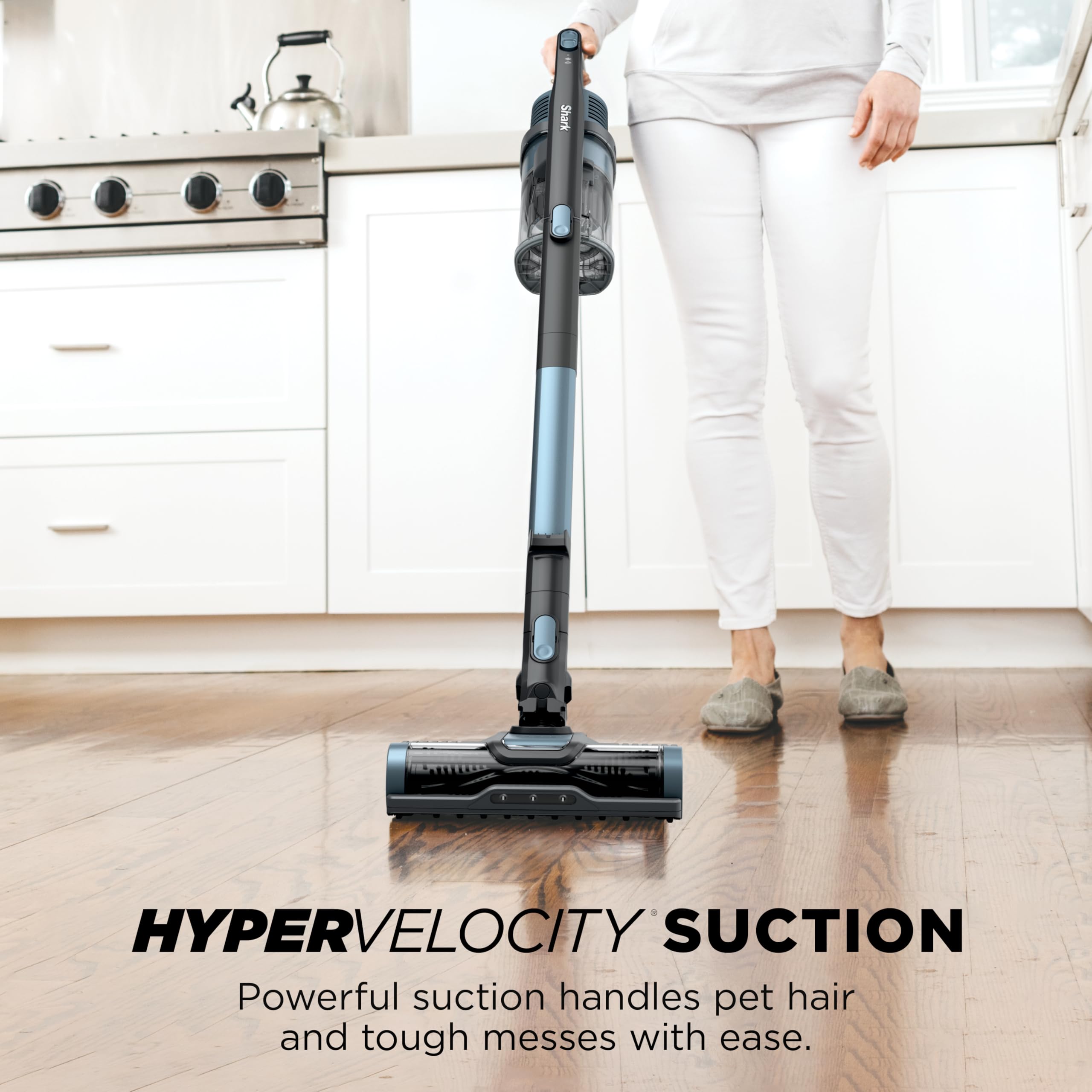 Shark | Pet Cordless Vacuum Cleaner | LED Headlights | Removable Handheld Vacuum for Pet Hair | Crevice Tool & Pet Multi-Tool Included | 40min Runtime | For Carpet & Hard Floors | Grey | IX141: Stick