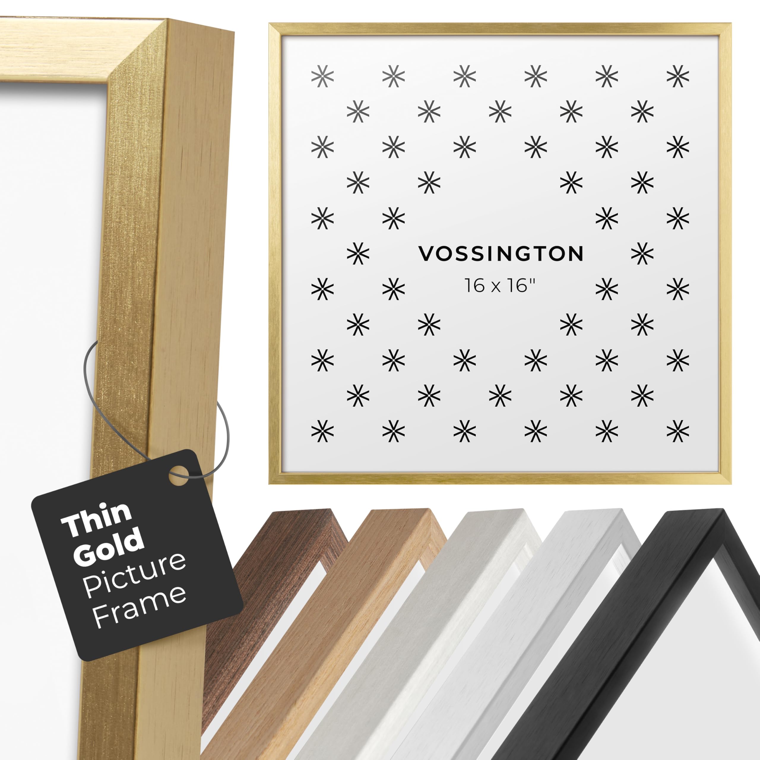 16x16 Frame Gold - Exclusive Thin 16 x 16 Gold Picture Frame For Wall - Aluminum Metal - Fits One 16 by 16 Picture, Poster, Photo, or Puzzle - 16x16 Inch