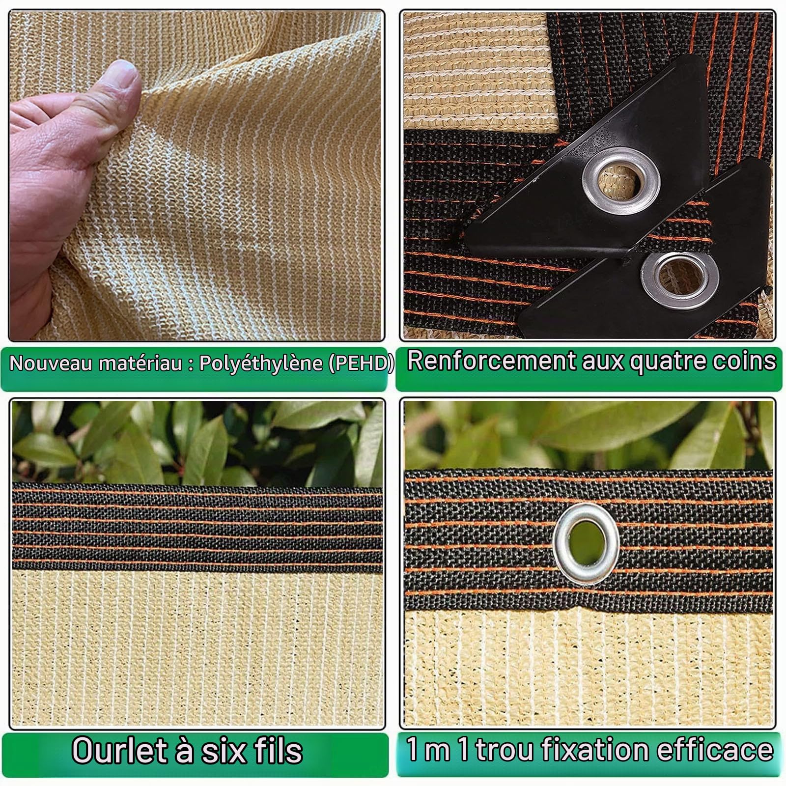 Voile Ombrage Rectangulaire 5x4 Filet d'ombrage Toile Ombrage Extérieur 5x5 Toile Pergola 4x3 Filets de Balcon Filet de Protection Contre Le Vent,beige-4x7m