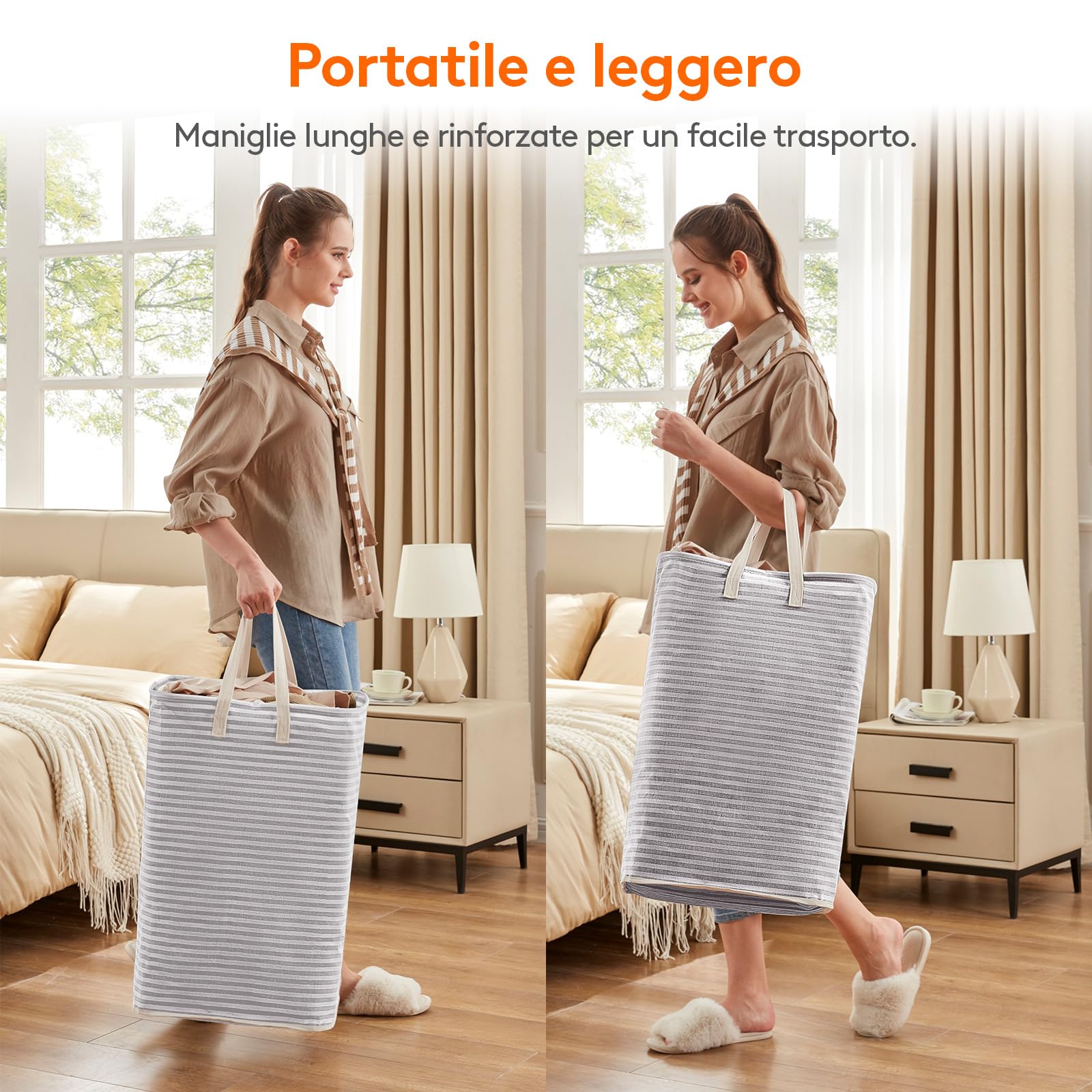Lifewit Cesto Portabiancheria, Grande Cesta Portabiancheria Pieghevole con Manici Allungati, Portabiancheria Sporca, Laundry Basket per Vestiti, Asciugamani, Coperte, Grigio, 80 L, Set di 3