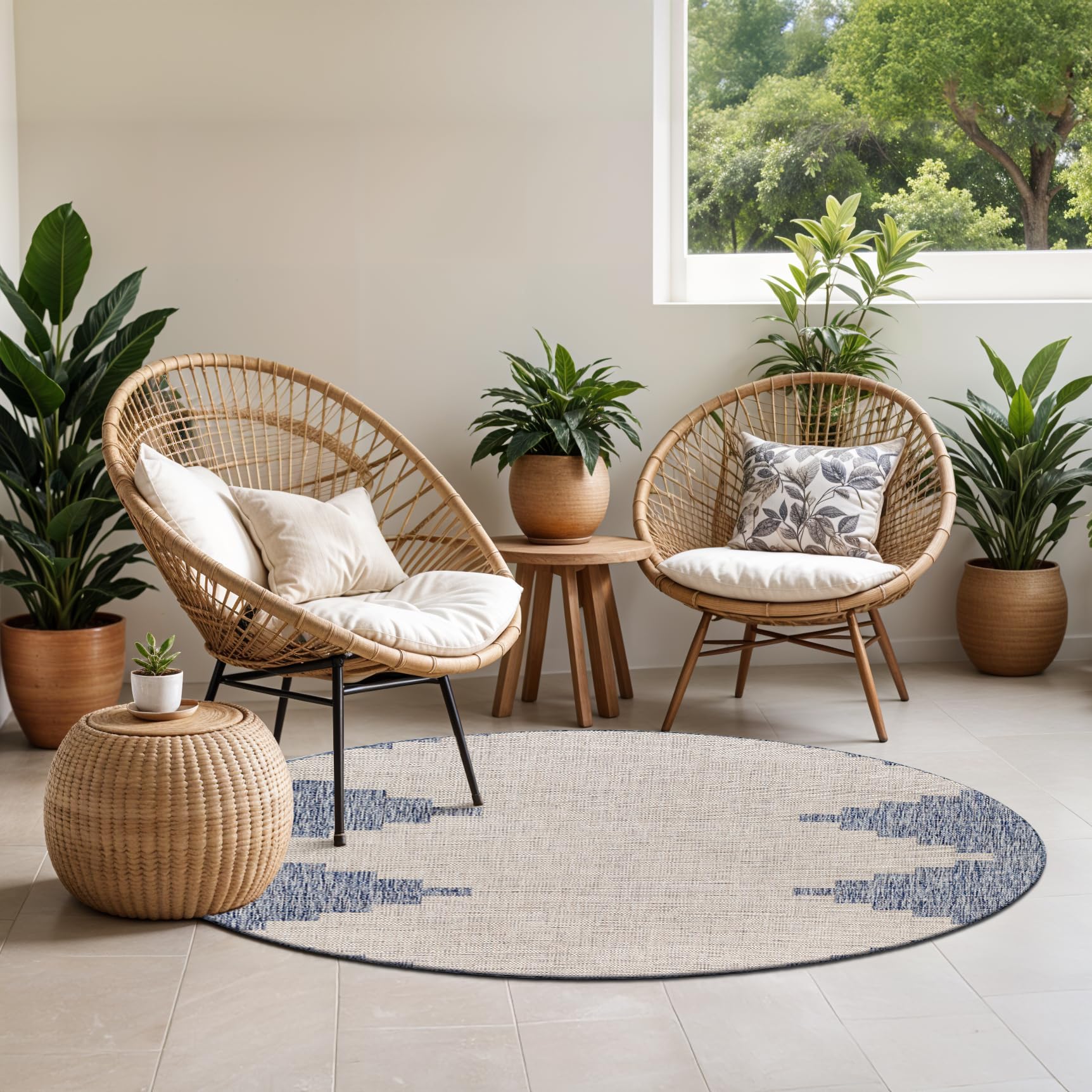 Rackhams Blue/Grey/White Eagean-Global Taupe Off- In- & Outdoor Rug - 160