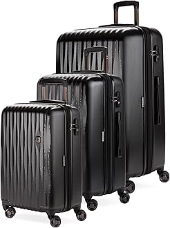 7272 Energie Expandable Hardside Luggage with Spinner Wheels and TSA Lock, Black, 3-Piece Set (19/24/27)