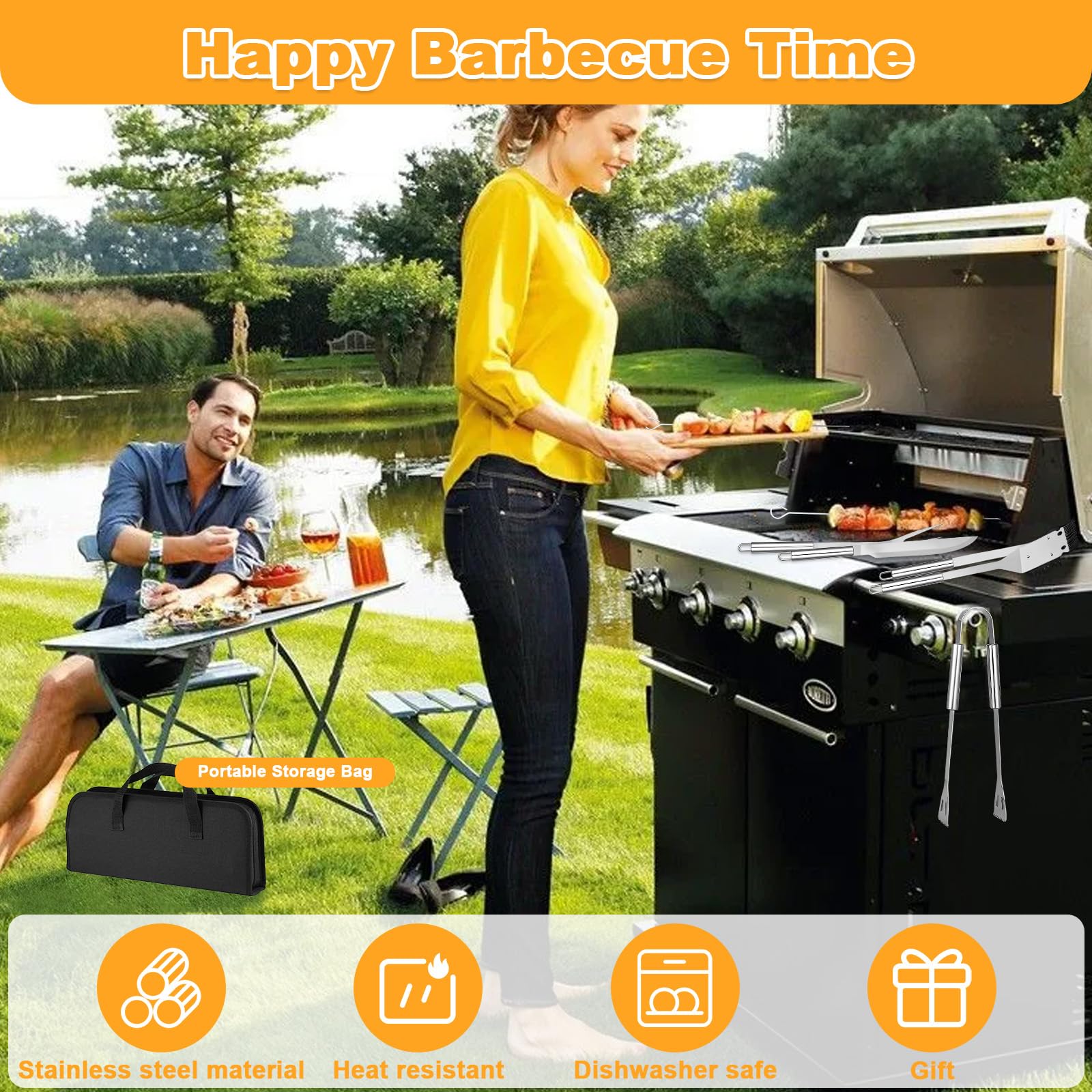 11Pcs Kit Barbacoa Acero Inoxidable Profesional Incluye Maletín, Set Herramientas Accesorios Parrilla Carbón Portátil, Utensilios BBQ Duraderas para Regalo Hombre, Barbecue Camping, Picnic Exteriores