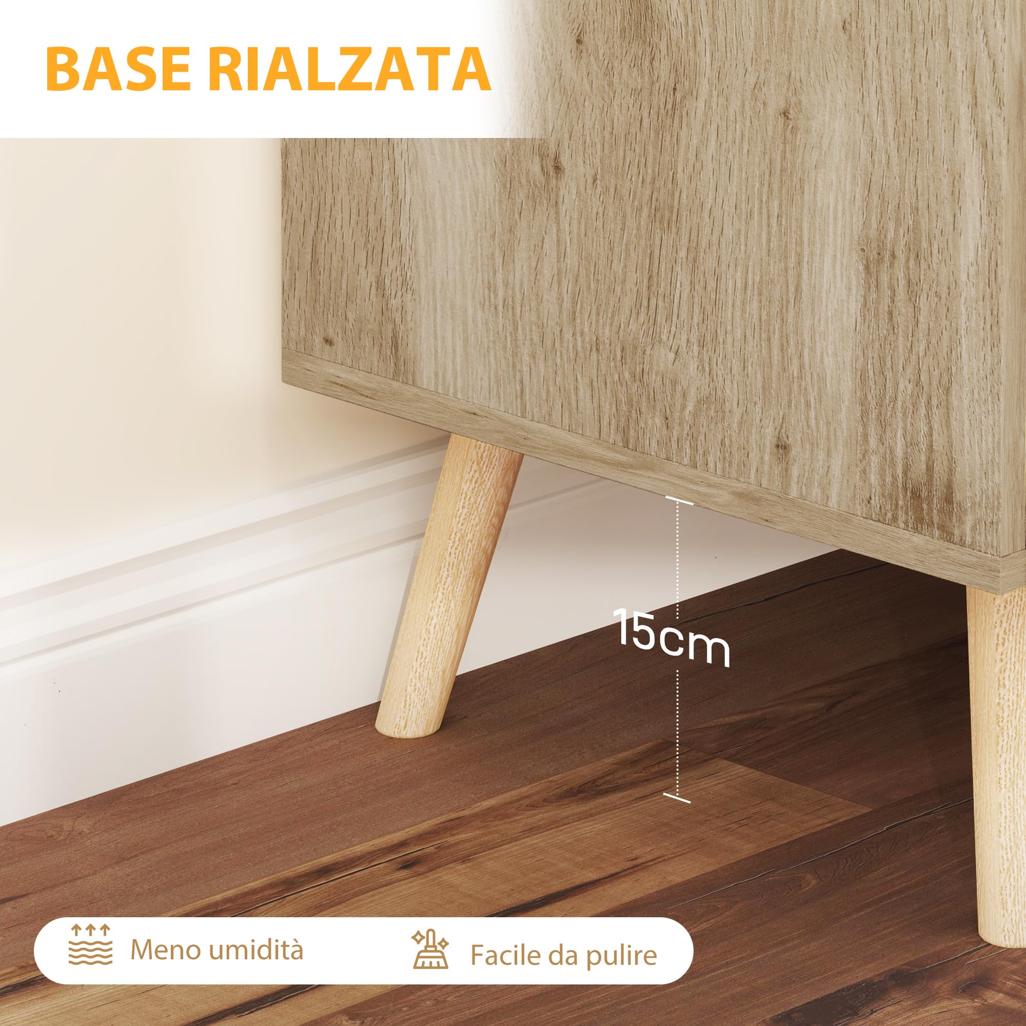 HOMCOM Mobile Multiuso con 3 Ripiani Regolabili e Base Sollevata, Mobile Soggiorno in Legno, 76x41.2x74 cm, Rovere e Bianco