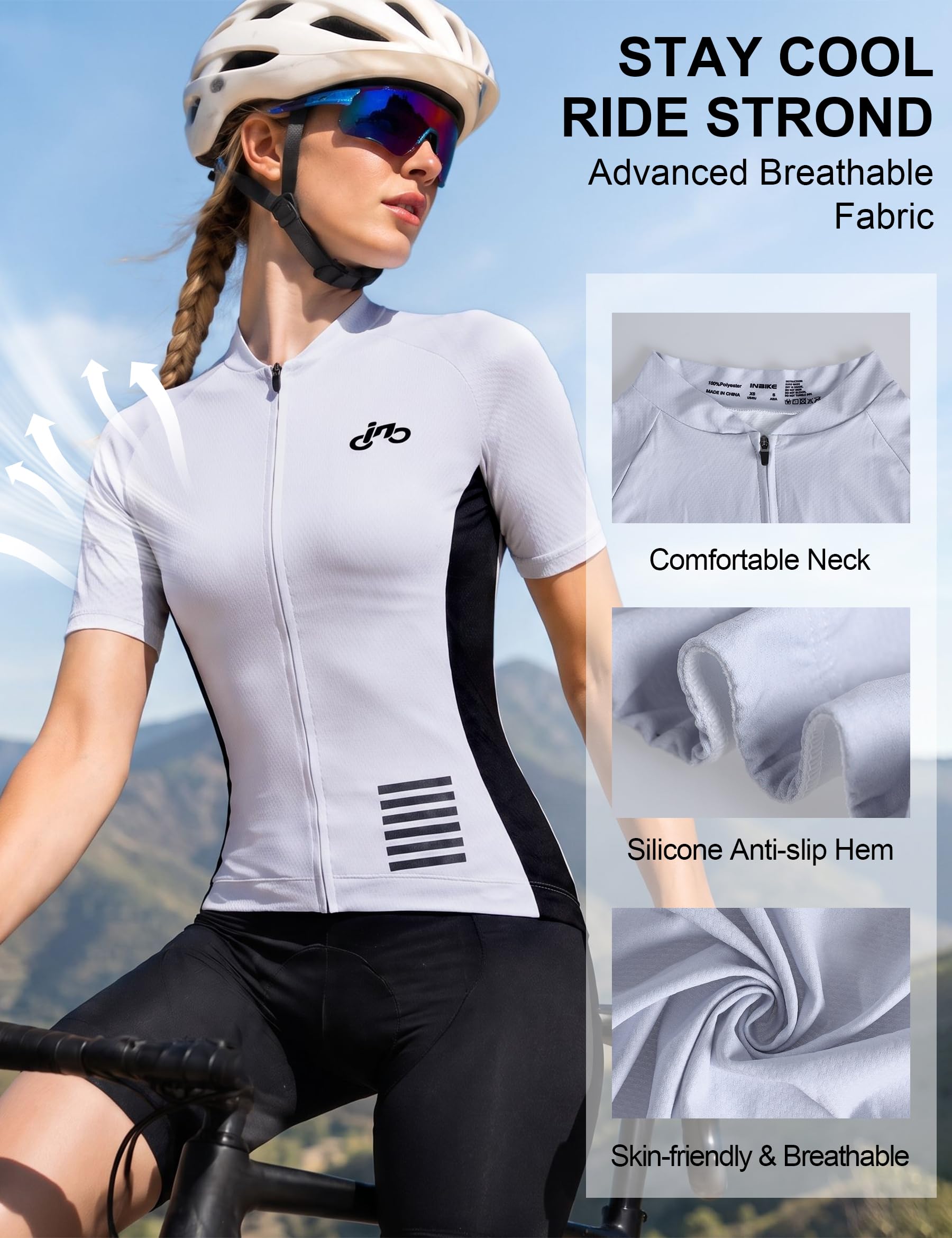 INBIKE Completo Ciclismo Donna Estivo Maglia Ciclismo Manica Corta + Salopette Imbottite 3D Completo Bici Traspirante Riflettente Asciugatura Rapida Elasticità Leggero DM