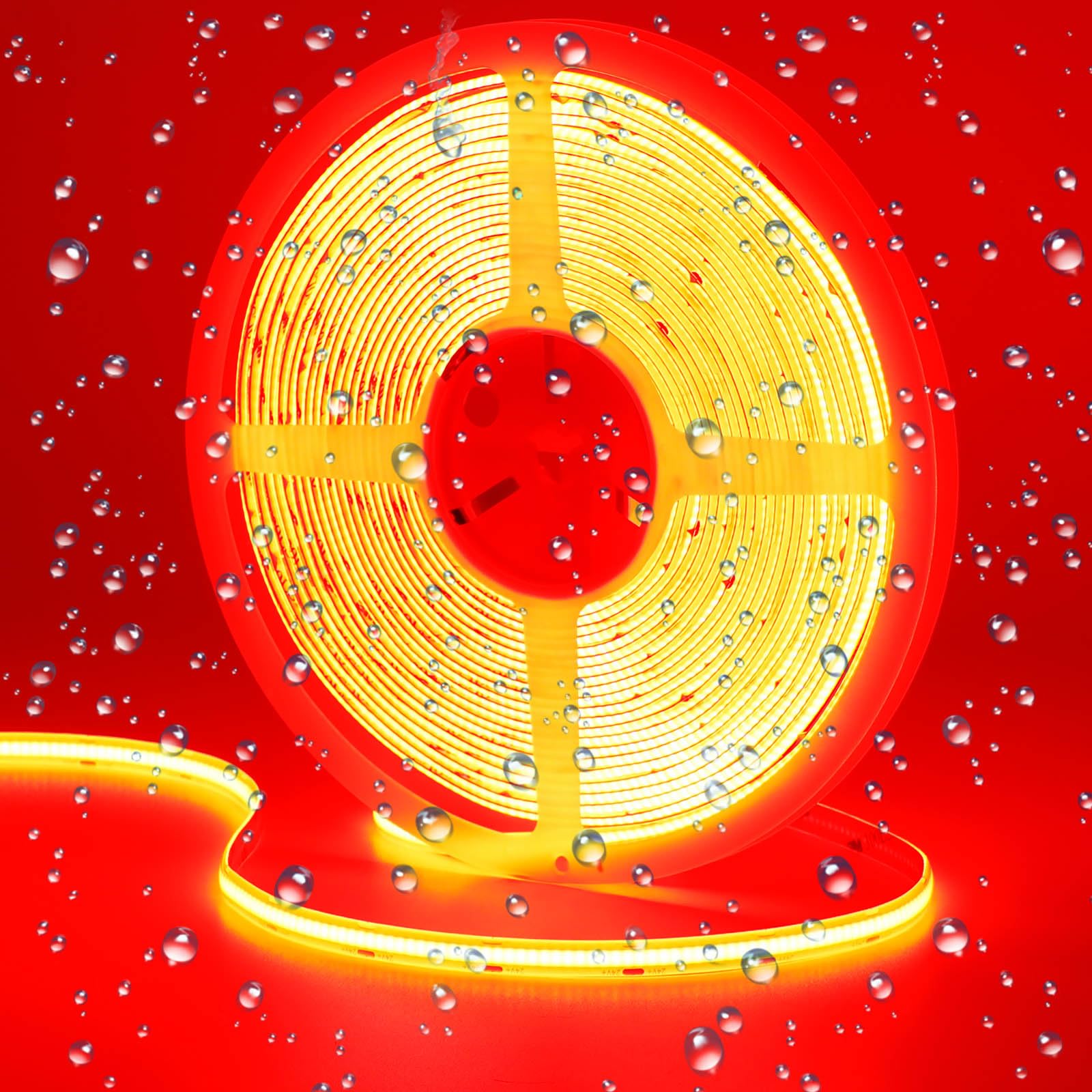 GOMING 10M/32.8ft 24V Red COB LED Strip Light Waterproof IP65 Uniform Glow 3840LEDs Flexible LED Tape Lights for DIY Cabinet Bedroom Kitchen Home Decor(No Power Supply)