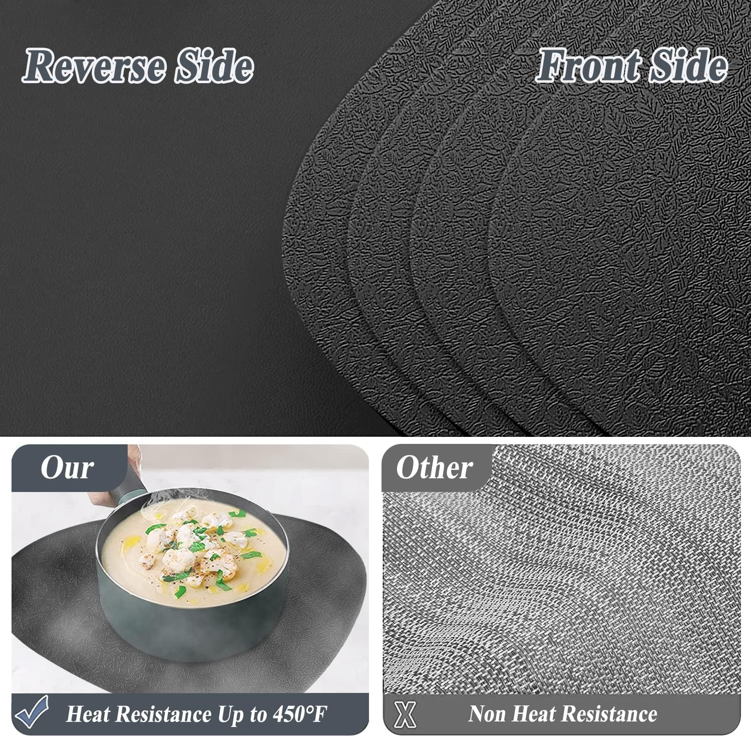YUNJUER 4 Silicone Table Mats and 4 Coasters, Heat Resistant 450 °F, Washable and Waterproof Place Mat, Leaf Pattern Design - Image 4