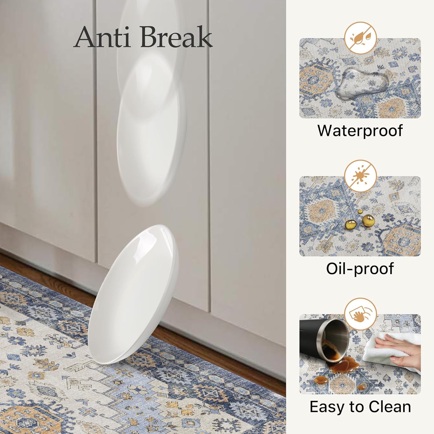 GENIMO Kitchen Mats for Floor, 2PCS Kitchen Rugs Non Slip Washable, Waterproof Anti Fatigue Mat, Comfort Standing Runner Rug for Sink, Office, Laundry, Home, 17.3"x47"+17.3"x30", Muted Blue