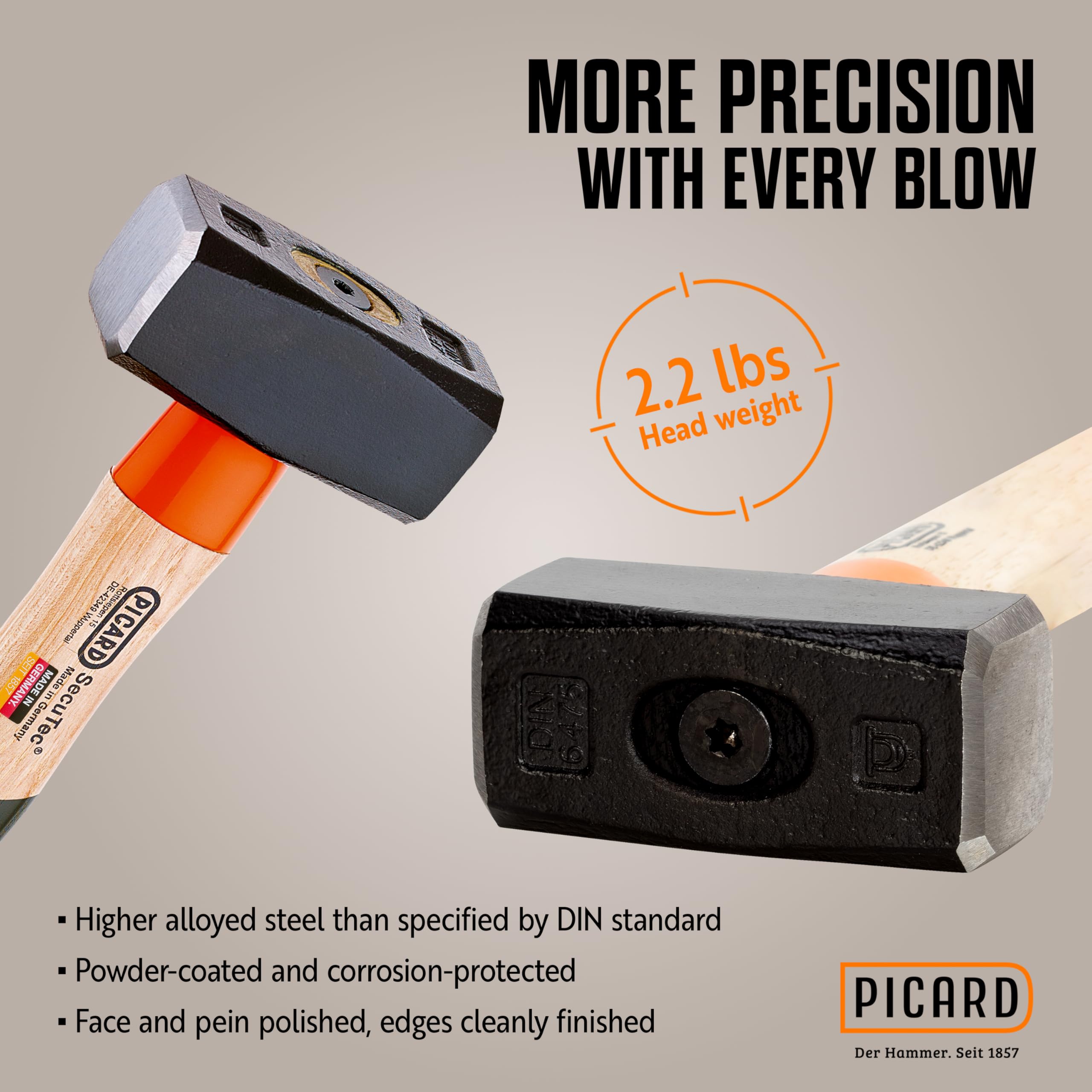 PICARD Martillo SecuTec® Nr. 43 HS 1.000 g | Martillo de seguridad profesional con sistema SecuTec® | Martelo de acero especial endurecido | Martillos para uso industrial | Hammer