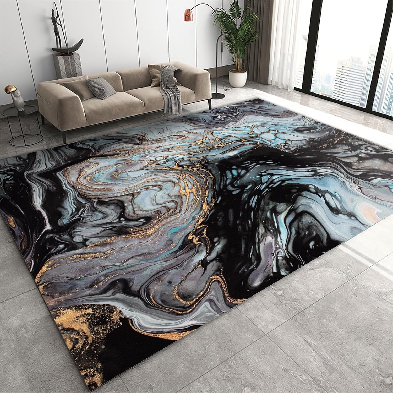 Tapis de chambre marbre abstrait 160x230 cm à poils courts lavable