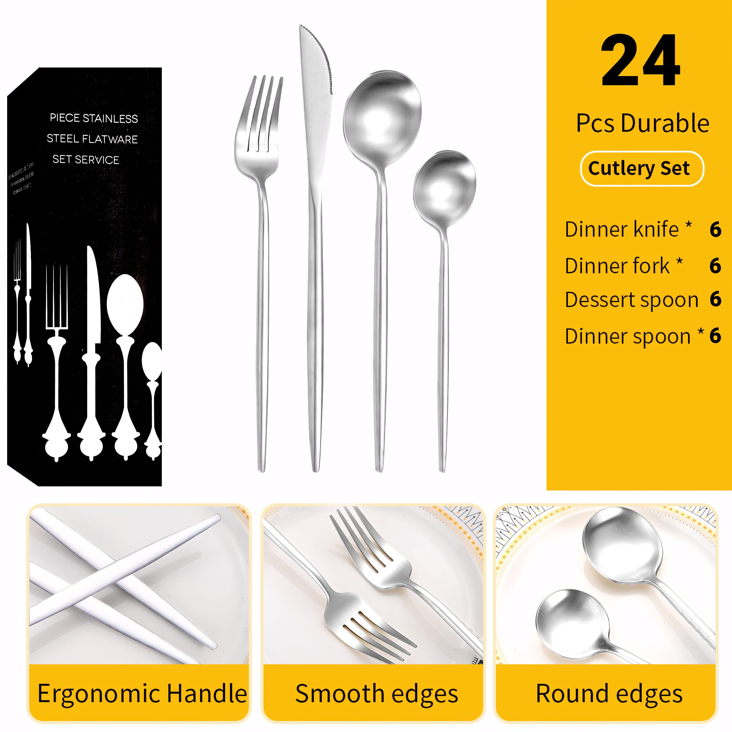 Set Posate 24 Pezzi Per 6 Persone - Retoo In Acciaio Inox, Design Moderno, Include Coltelli, Forchette, Cucchiai E Cucchiaini