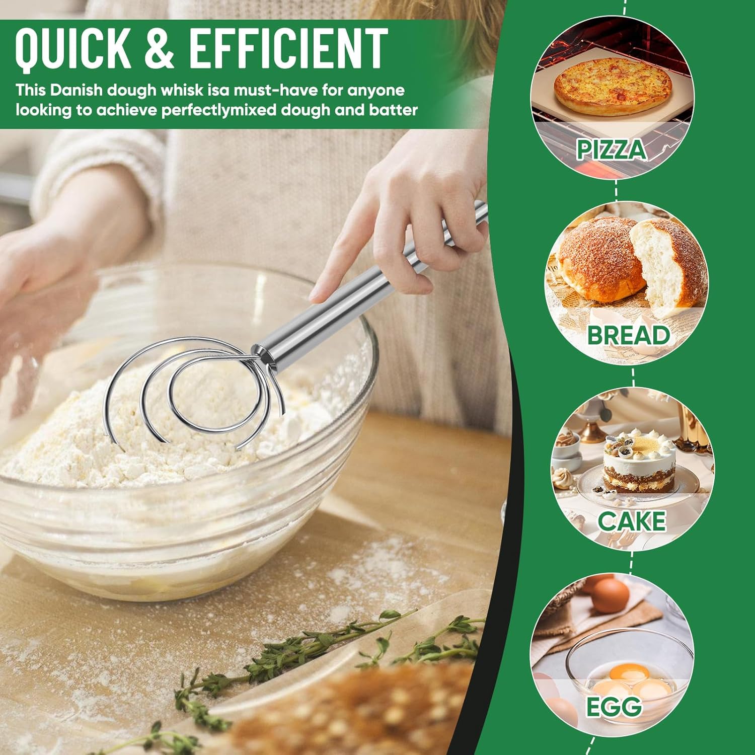 Danish Dough Whisk Stainless Steel Hook Dutch Bread Mixer Hand Tool for Sourdough Baking Making Blending Pastry Pizza - Image 4