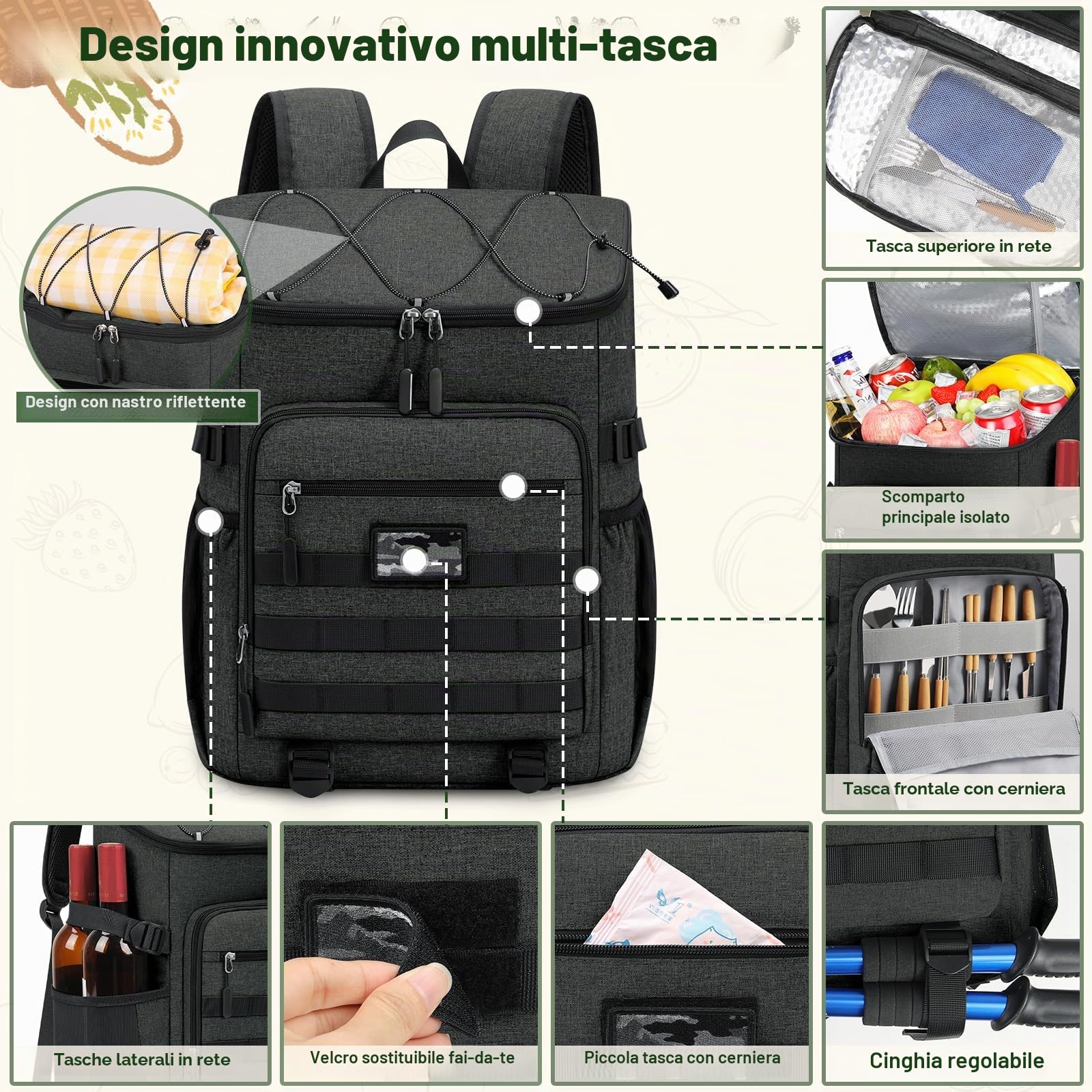 NEWHEY Zaino Termico Isolante 30L Impermeabile Borsa Frigo Grande Capacità per Lavoro Campeggio Spiaggia