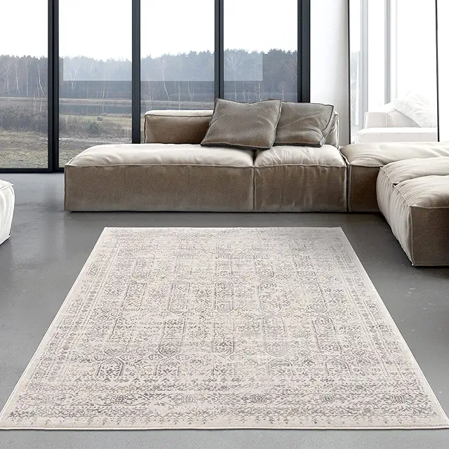 Blue Jute Rug: Vintage Cream Oriental Design 80x150cm