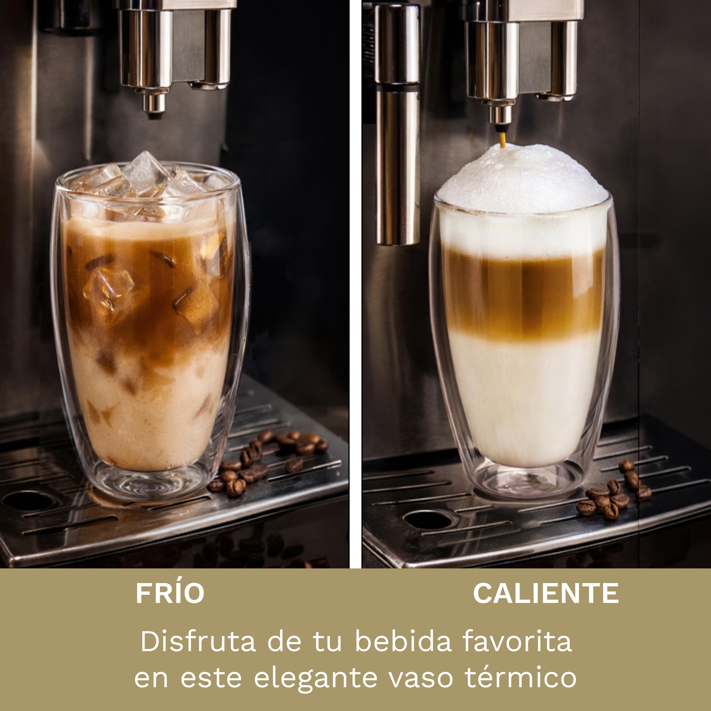 Creano Vasos de Doble Pared „Súper Altos“ de Vidrio de Borosilicato Aislantes para Café y Té 400ml – Juego de 6 Vasos