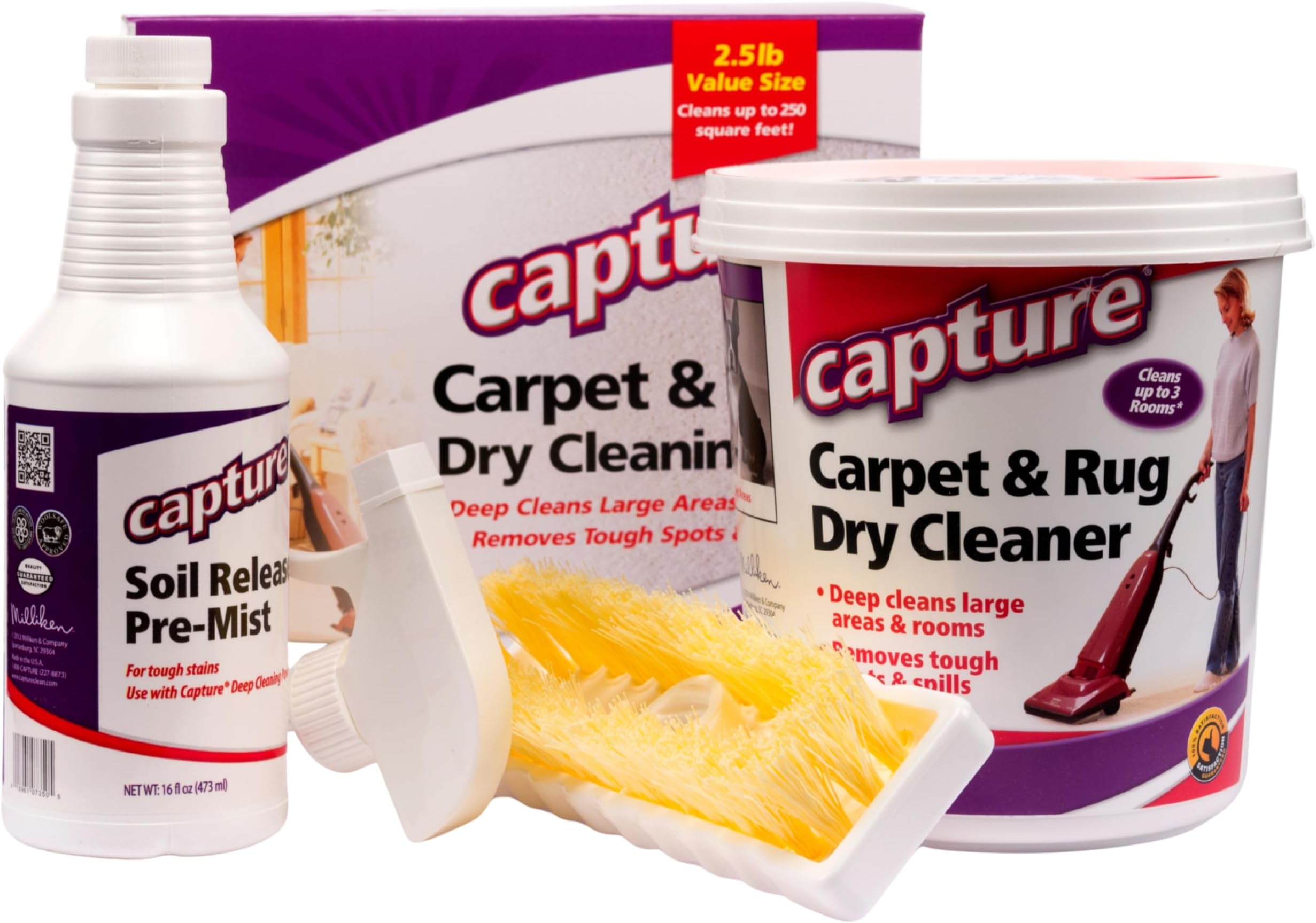 Capture Carpet Dry Cleaning Kit 250 - Resolve Allergens Stain Smell Moisture from Rug Furniture Clothes and Fabric, Mold Pet Stains Odor Smoke and Allergies Too