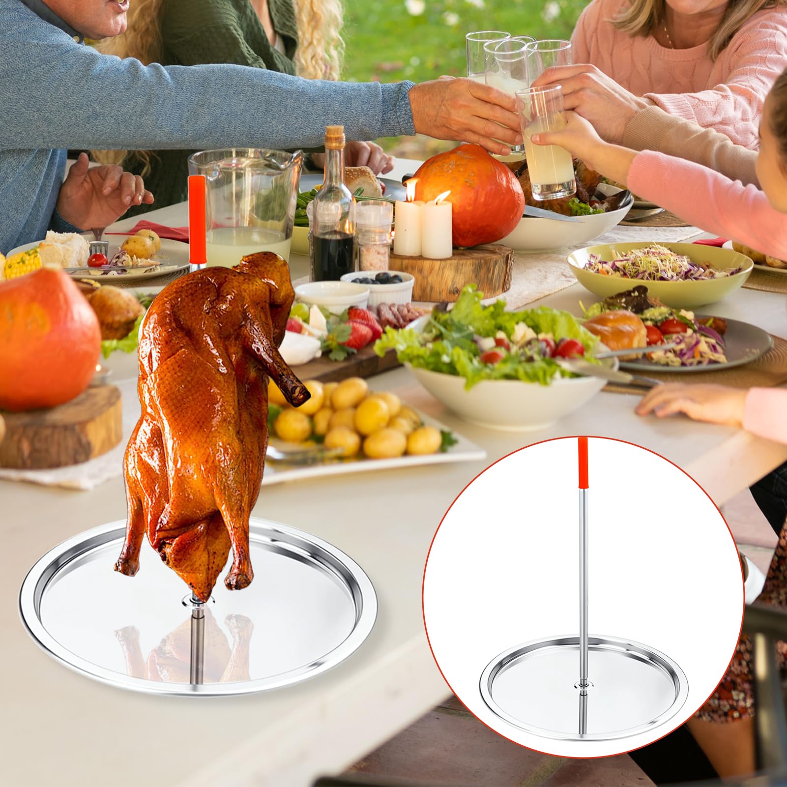 1 Pezzi 21 cm Spiedo Verticale barbecue con Spazzola Olio in silicone, Supporto Verticale in acciaio inox, Spiedino verticale, Girarrosto Cremagliera Verticale,per bistecca