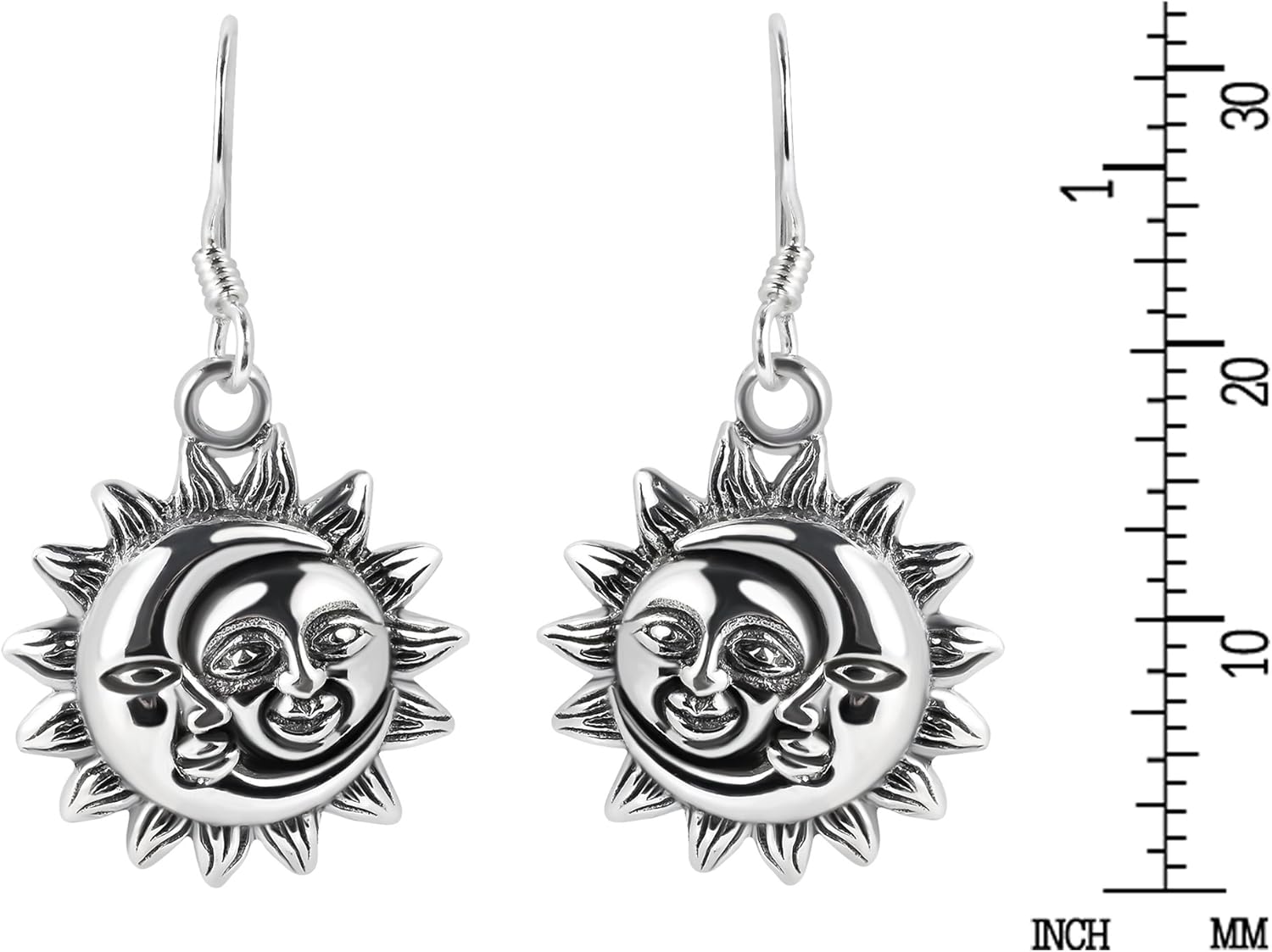 AeraVida Couple Love Celestial Sun and Moon .925 Sterling Silver Pendant Necklace 18 Inch Cable Chain or Matching Dangle Earrings, Symbolic Unity Romantic Jewelry Gift
