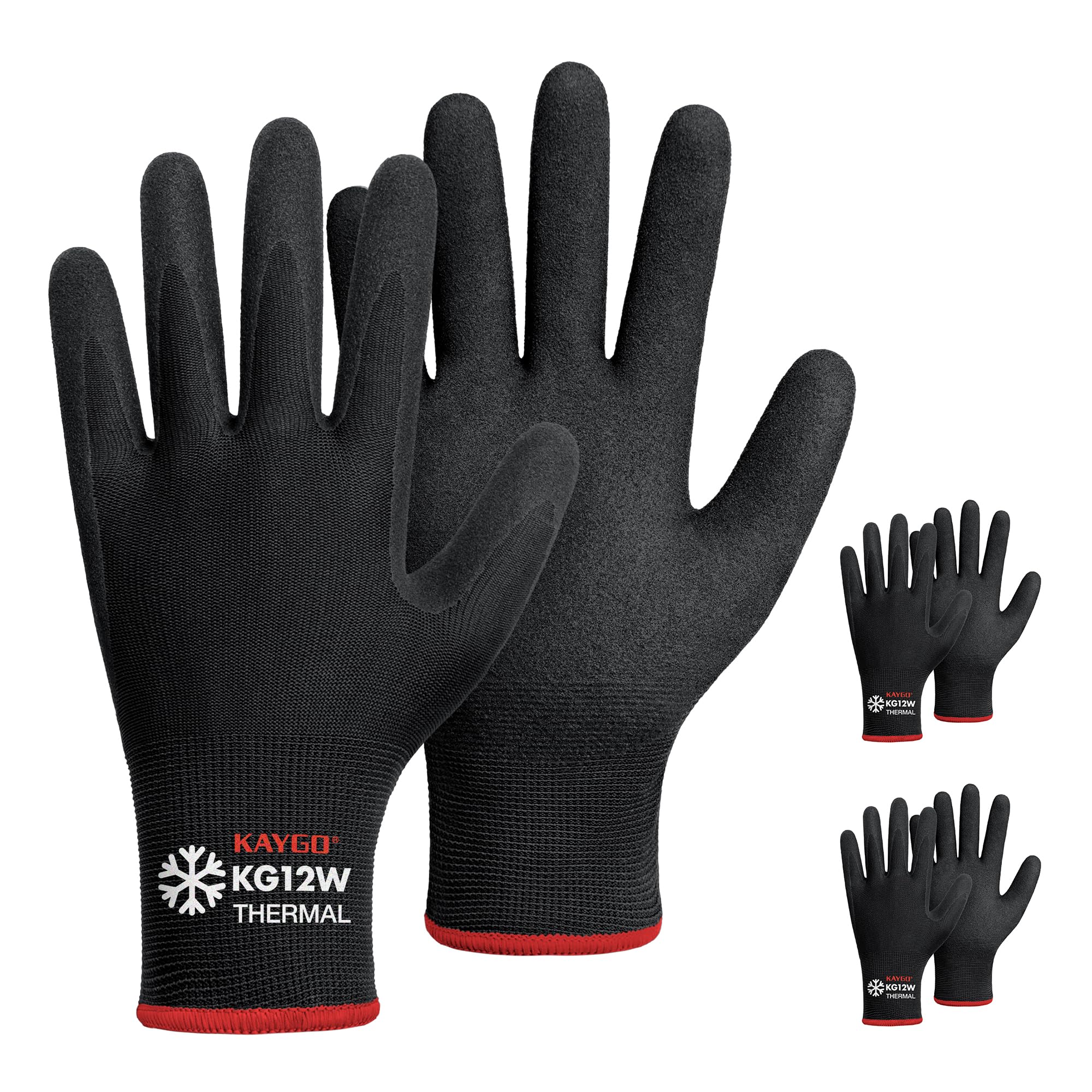 KAYGO Work Gloves Nitrile Coated Thermal Fleece Liner-3 works, Grip and Dexterity