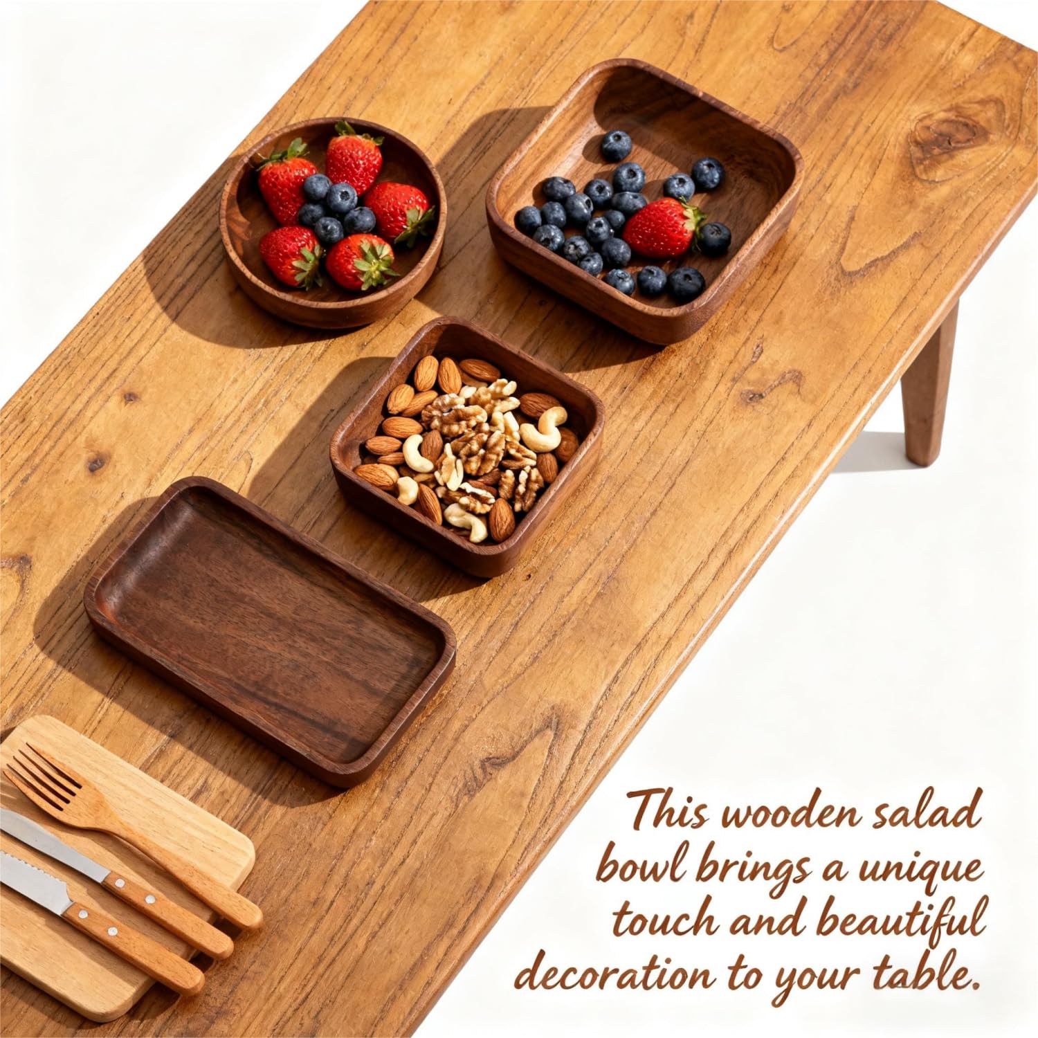 Rustikale Salatschüssel und Servierplatte aus Holz – rundes Tablett für Essen, Hochzeiten und Veranstaltungen – ideal für Obst, Salate, Heimdekoration und Küchenutensilien