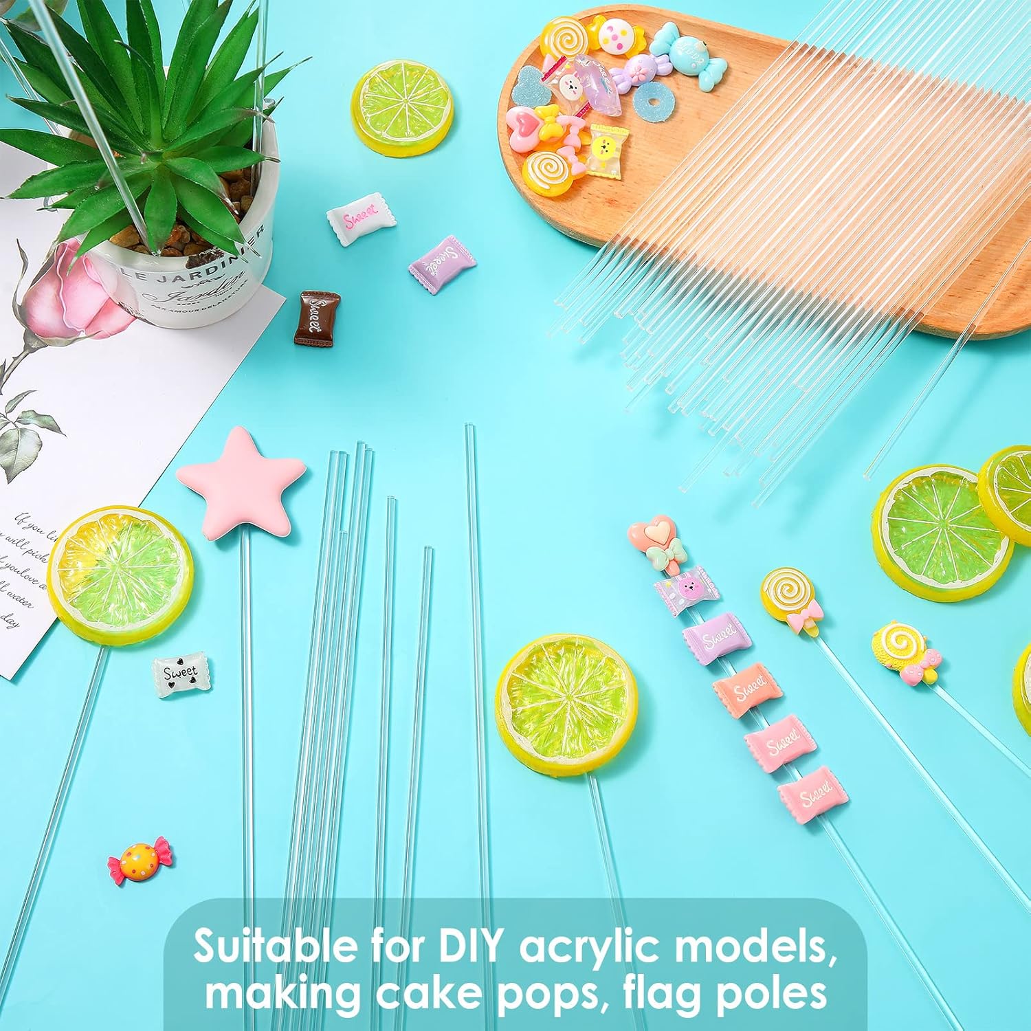 Vicenpal 120 Pcs 12 Inch Clear Acrylic Rods 3mm Diameter Round Acrylic Dowel Rods for DIY Crafts Party Decorations Gardening