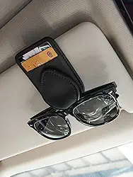 Clipe de couro para óculos de sol - Gancho universal antiderrapante para viseira de sol para carro com ranhura para óculos de sol, acessórios de direção segura