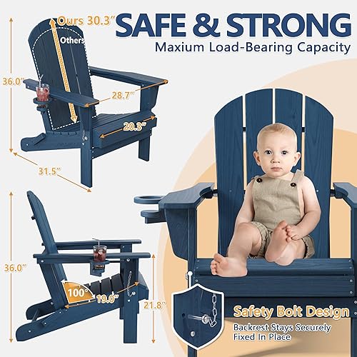 Miniatura 3 de Juego de 2 sillas Adirondack plegables para exteriores, para fogatas de patio, sillas ajustables de polietileno de alta densidad con textura de