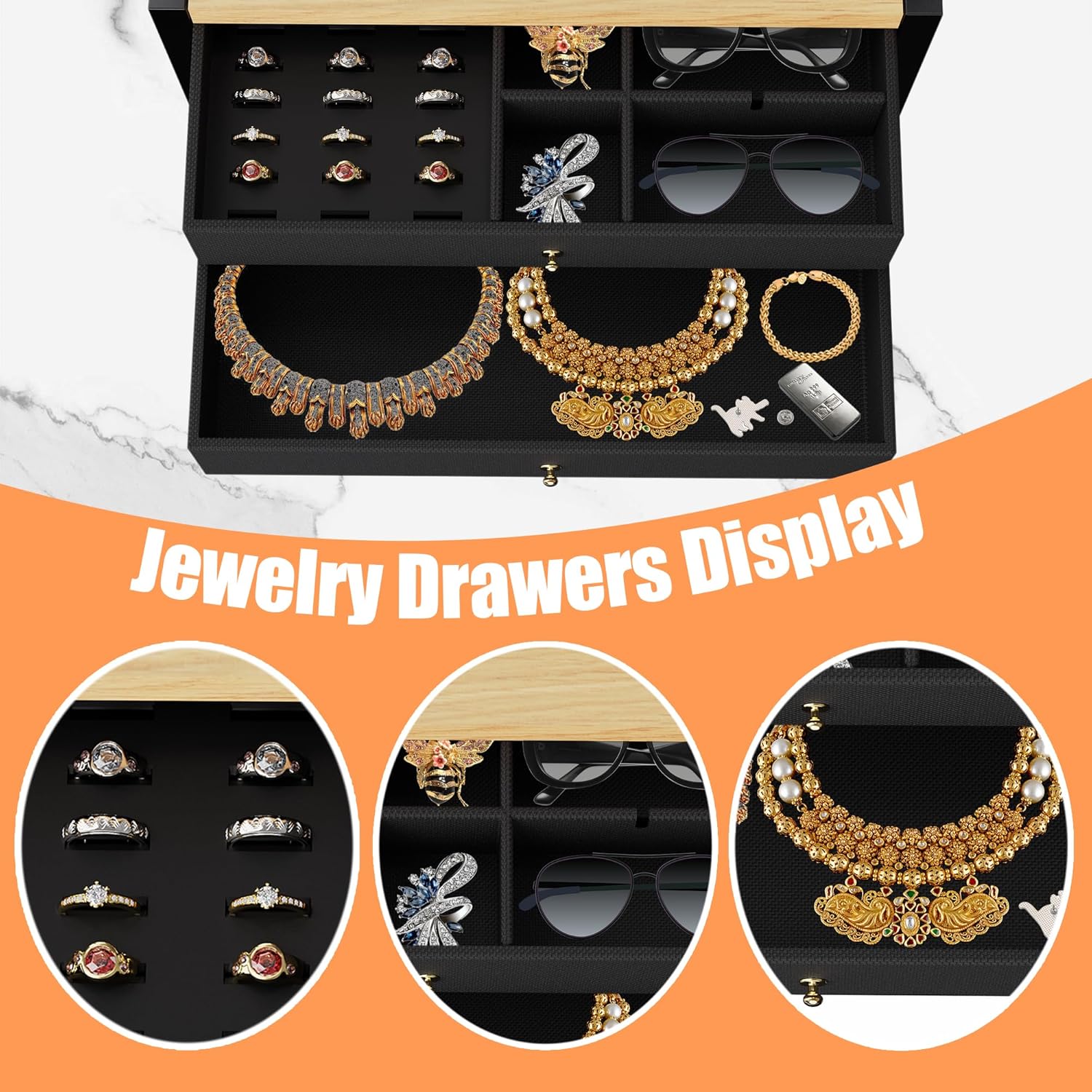 Wall Mounted Jewelry Organizer, Large Jewelry Organizer and Storage, Wall Hanging Jewelry Organizer for Earring, Necklace, Bracelet, Perfume (BLACK)