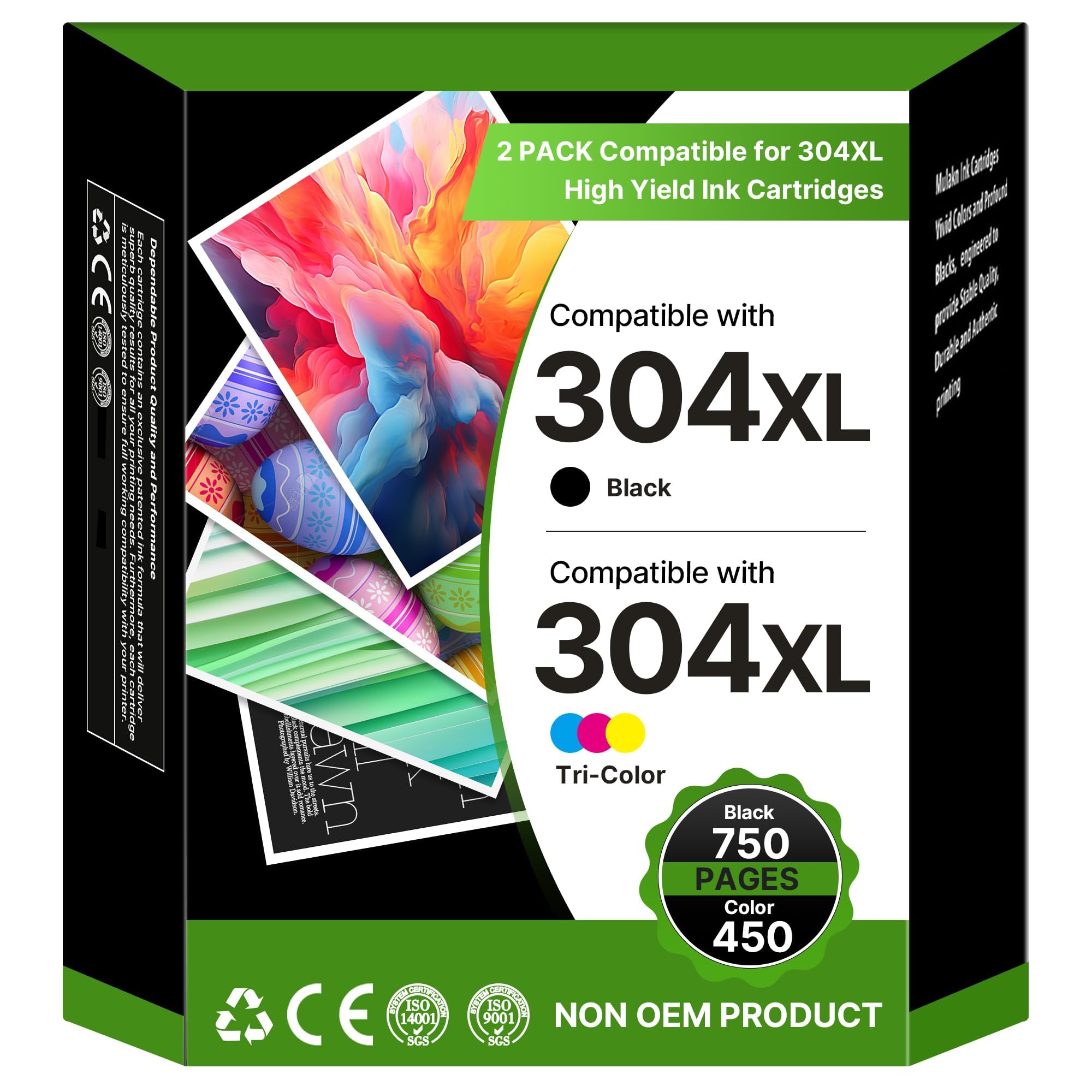 304XL Druckerpatronen Multipack Ersatz für HP 304 XL Patronen 304 Schwarz und Farbe für HP Envy 5000 5030 5010 5020 5032 Deskjet 3750 3760 2620 2622 2630 3720 3730 3760 3762 3735 (2er Pack)