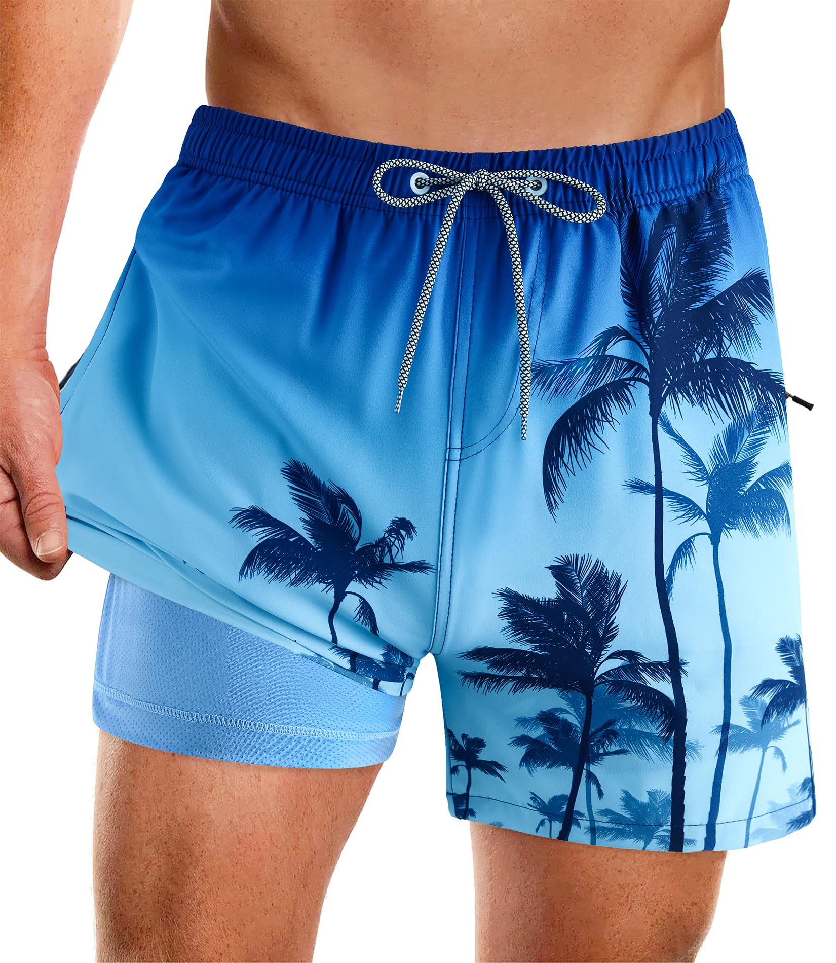 APTRO Herren Badeshorts Badehose mit Innenhose Schnelltrocknend Boardshorts mit Reißverschlusstaschen Sport Shorts