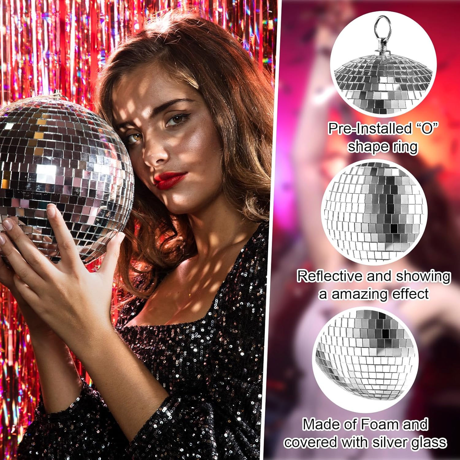 15 Pack Silver Disco Ball Mirror Ball with Hanging Ring for Fun Retro Disco Party Decorations Party Dj Lighting Effect Stage Props Game Accessories (5.9 inch, 3.9 inch, 3.1 inch, 2.3 inch)