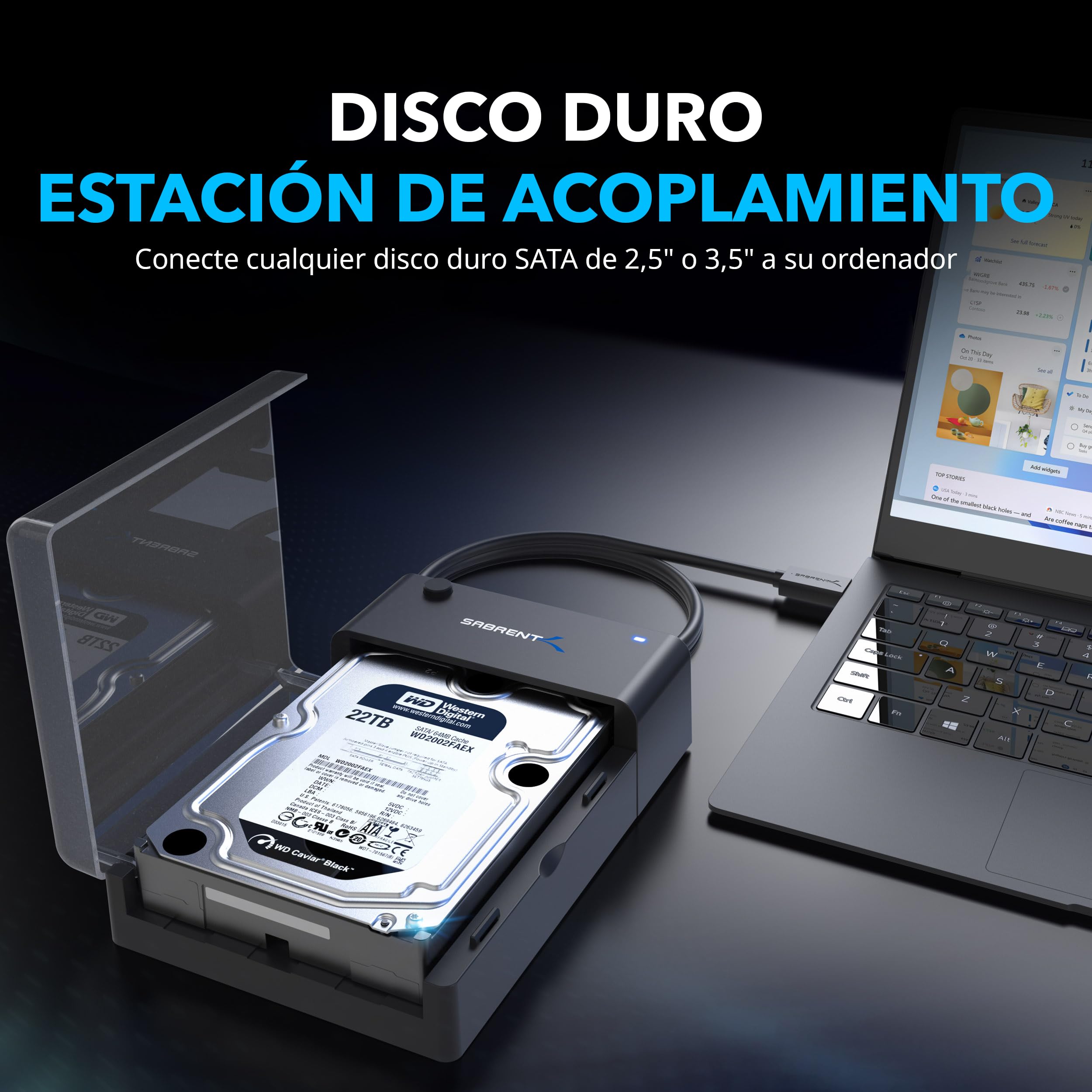 SABRENT Carcasa para SATA SDD/HDD de 2,5/3,5" | USB 3.0 | Soporta UASP y Trim | Instalación sin Herramientas [EC-DFLT]