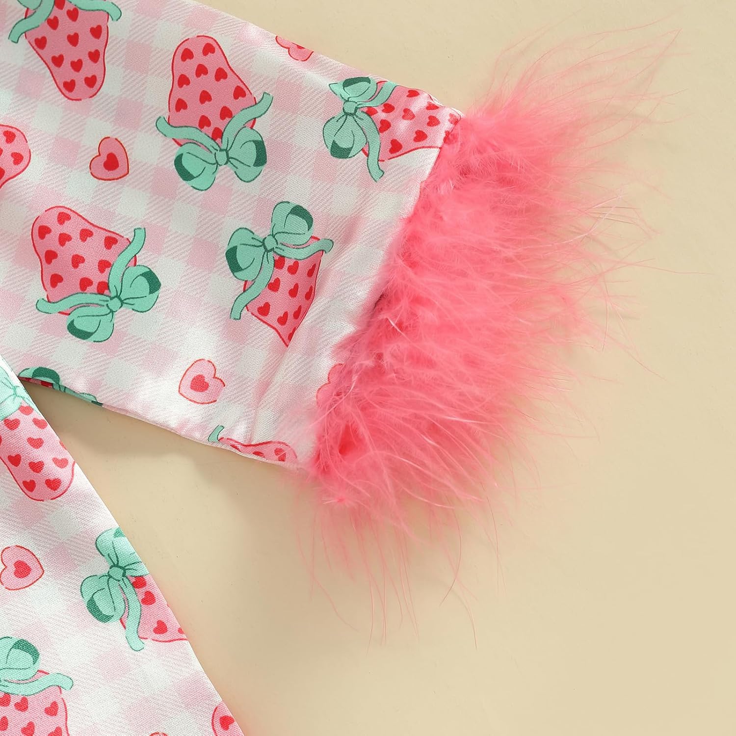 woshilaocai Baby Girl Button Down Romper Bow Strawberry Fuzzy Cuff Long Sleeve Jumpsuit Spring Summer Clothes - Image 4