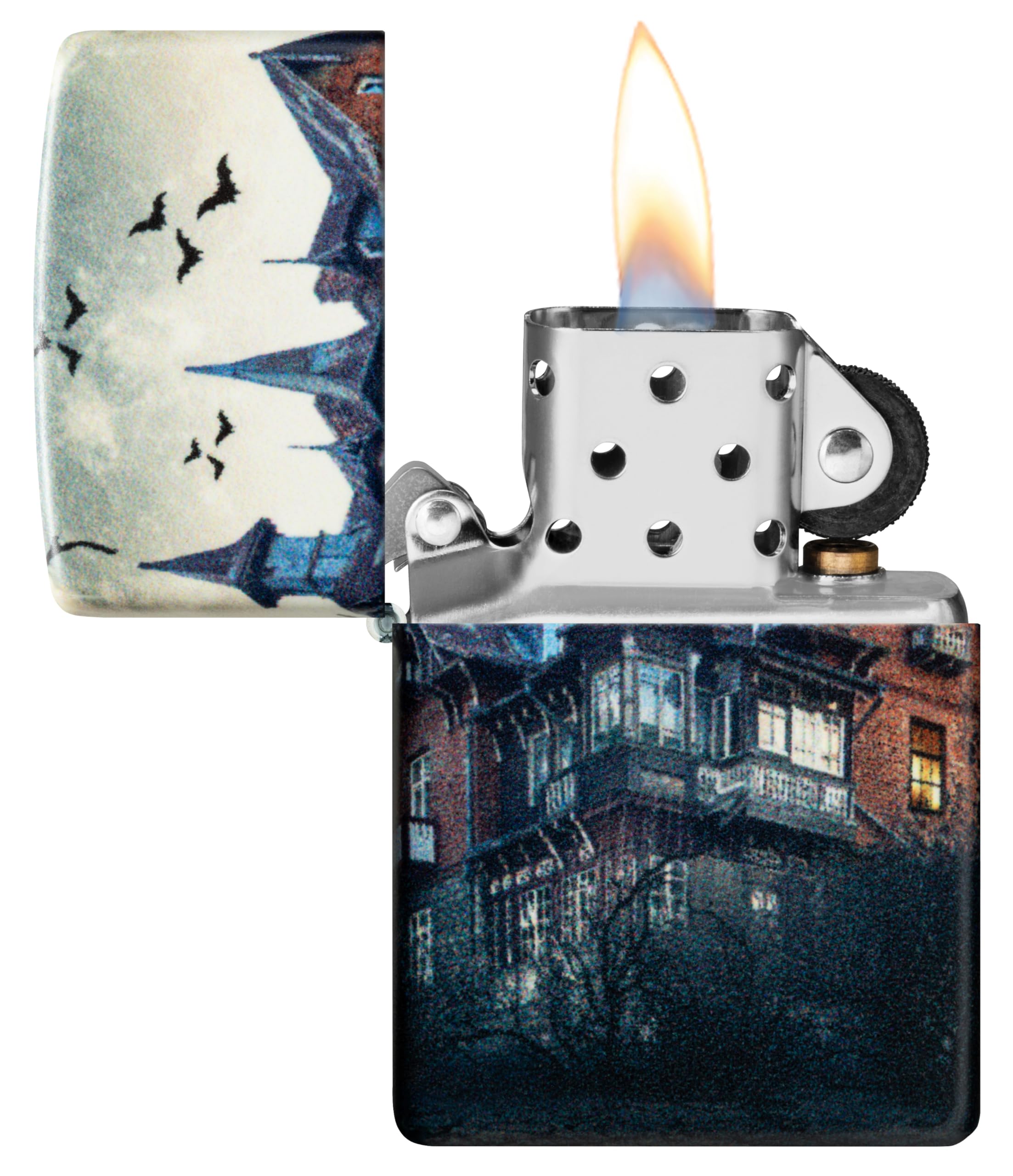 Zippo Accendino antivento Horror House, 540 colori, Glow-In-The-Dark, ricaricabile, resistente al vento, confezione regalo, made in USA