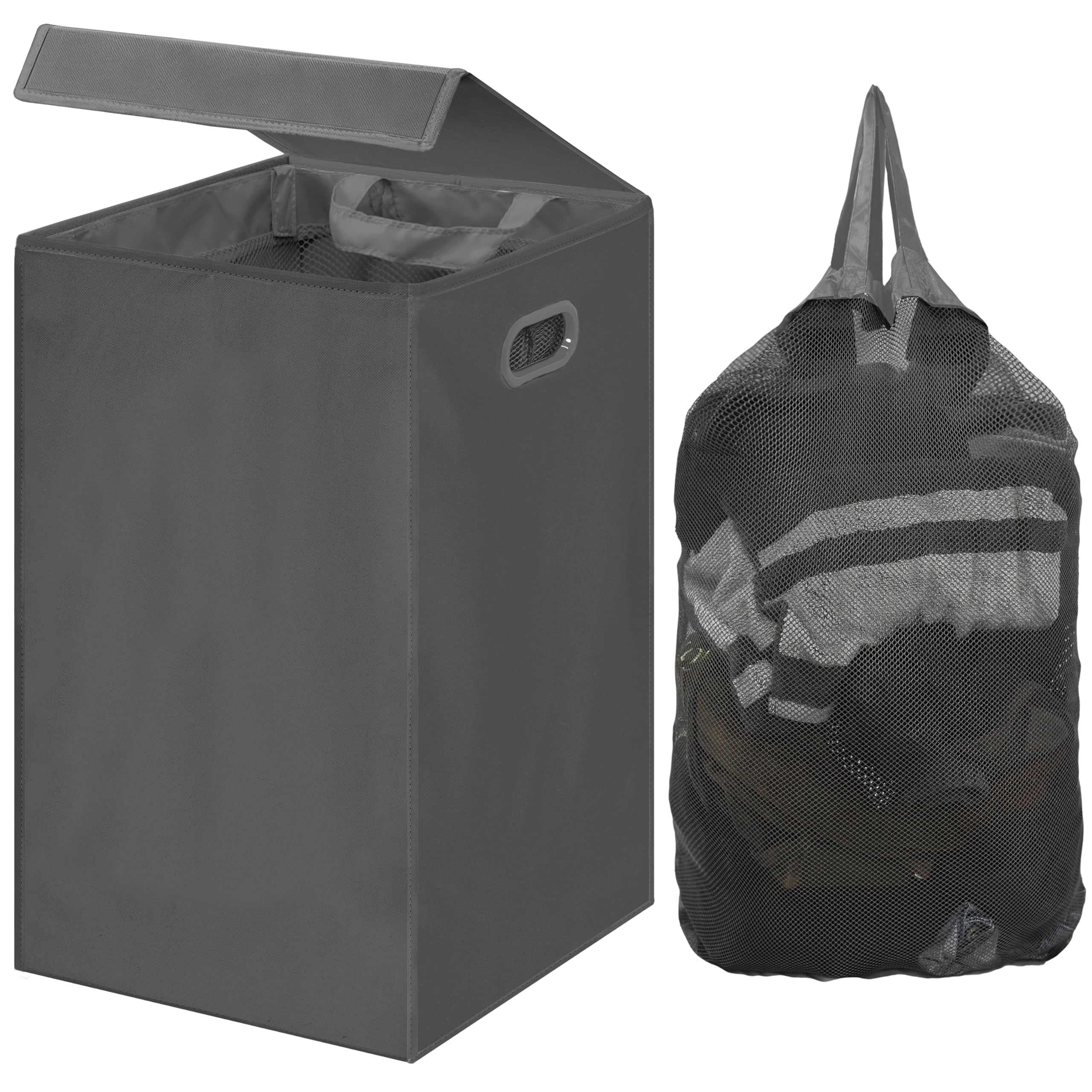 Simple Houseware Foldable Laundry Hamper Basket with Lid, Dark Grey