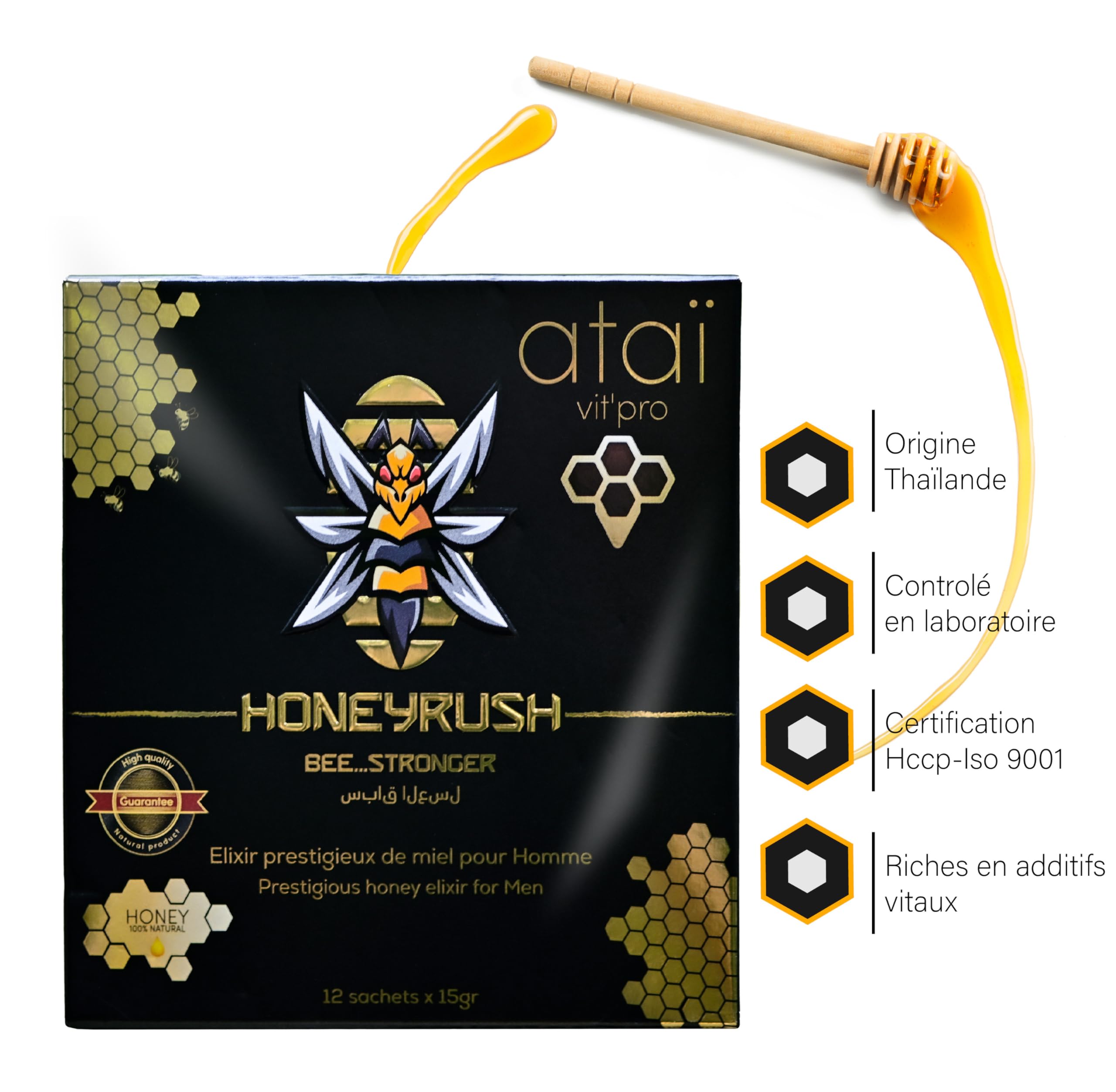 HONEY BEERUSH Miel Afrodisíaco Potenciador Energético Libido Intensa Hombre 12 sobres 15g