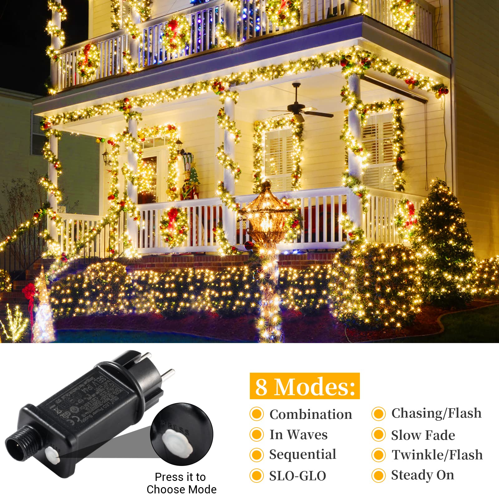 Luci Natale Esterno, Elktry 760LEDs 7.6M Luci Natalizie da Esterno, Catena Luminosa Esterno Impermeabile con 8Modalità, Stringa Luci Natalizie Led Decorative per Albero/Natale/Giardino/Interno/Festa
