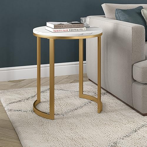 Miniatura 2 de Henn&Hart Mitera Mesa auxiliar, 20 pulgadas de ancho, doradoblanco