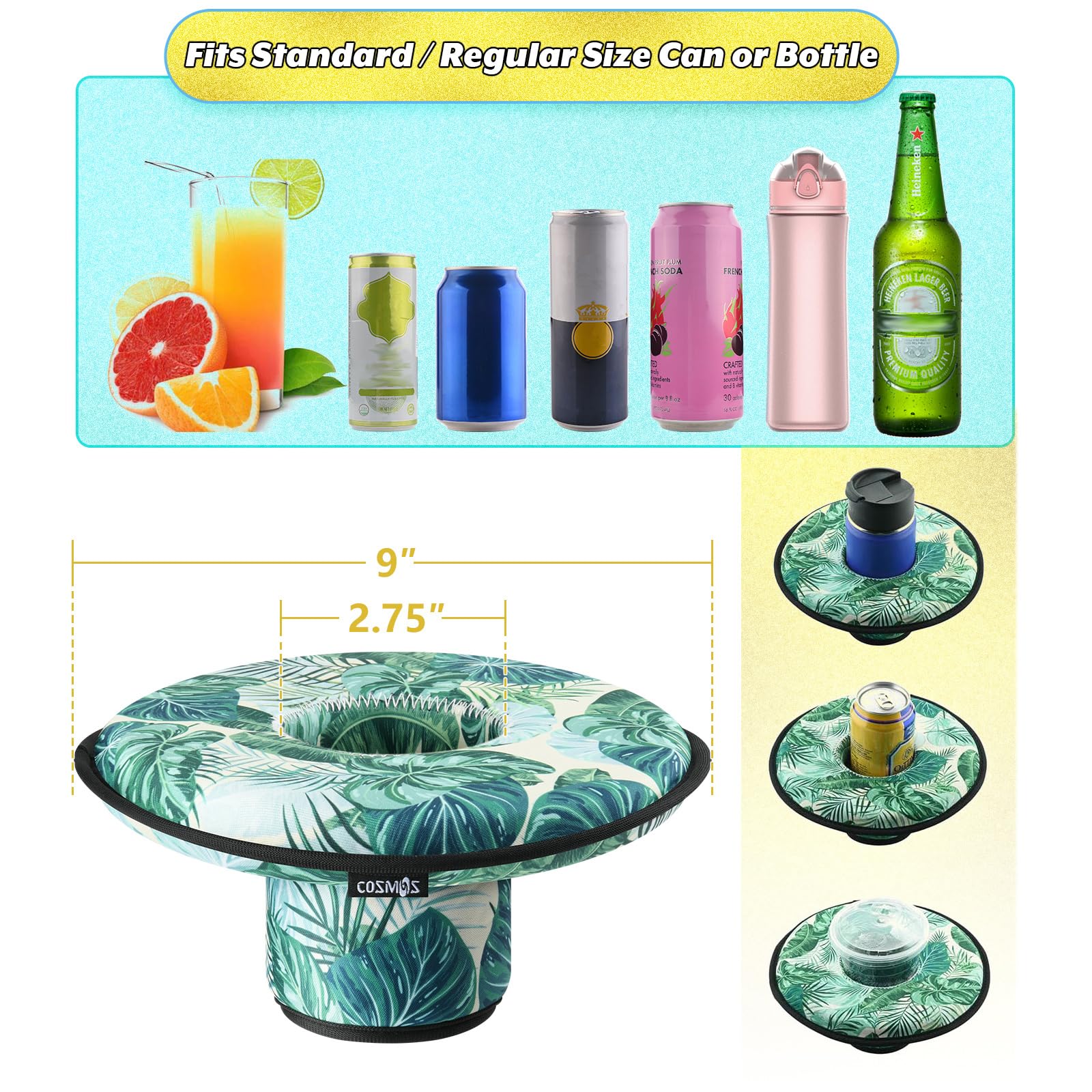 Cosmos 2 Pcs Floating Drink Holder Beverage Float Cup Holder Neoprene Floating Coaster Drink Holder for Pool Party Fun Hot Tub Outdoor Beach Water Pool with Wrist Strap Fits Standard Size Can/Bottle