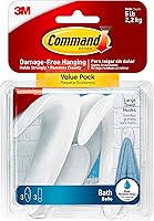 Command Bath Large Towel Hooks Value Pack - 3 Clear Frosted Hooks & Water-Resistant Strips for Damage-Free Bathroom Organization