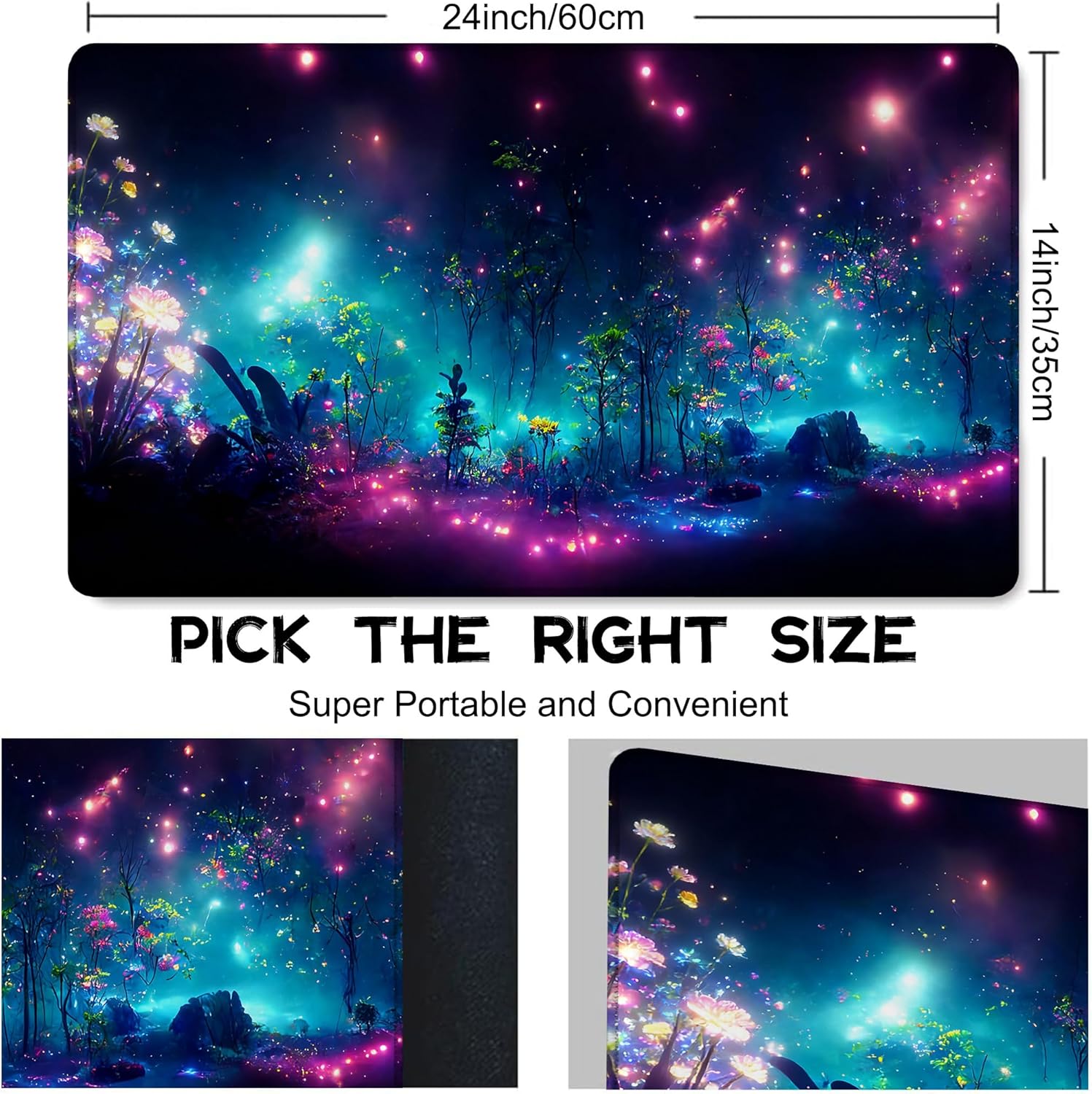 Playmat for MTG Pretty Purple Fluorescence Magic Play Mat 24x14 Inch Card Game Mat for Magic The Gathering TCG PTCG Playmat with Free Storage Bags Non-Slip Backing and Stitched Edge